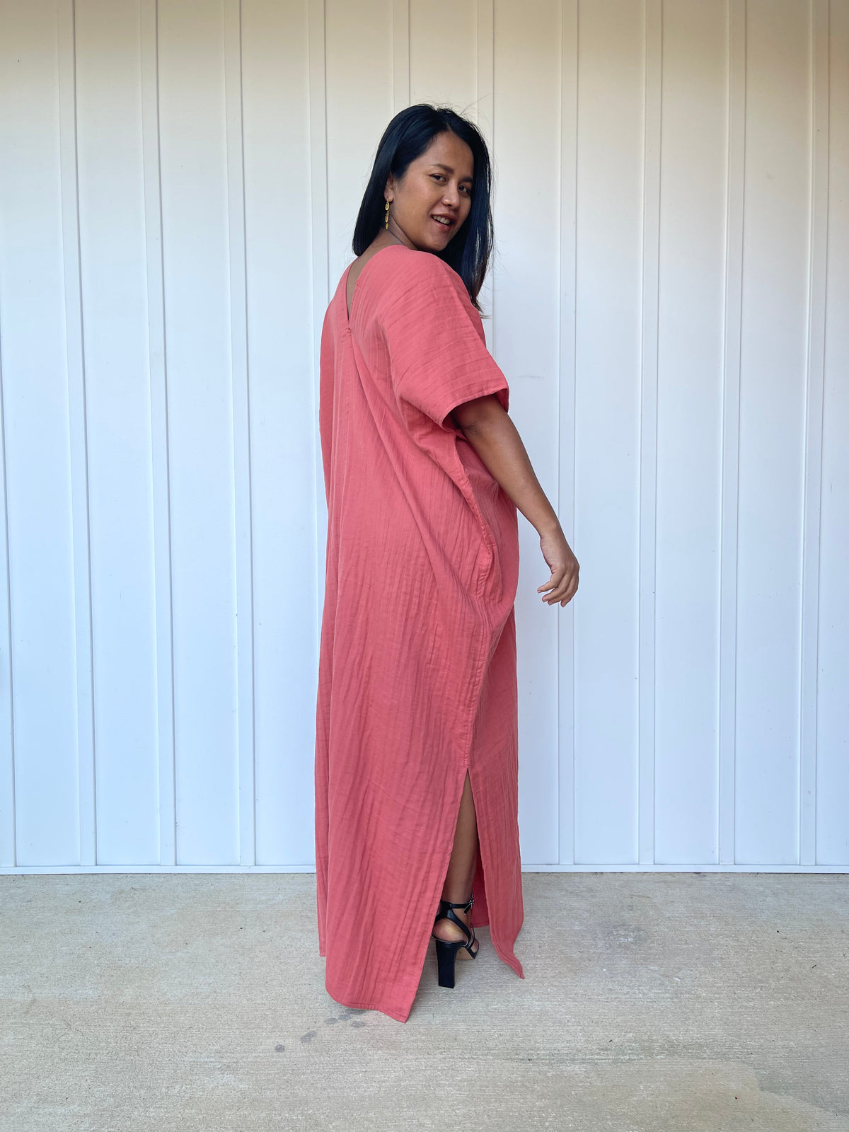 MALA handworks Gloria Double Gauze Cotton Kaftan in Salmon Pink