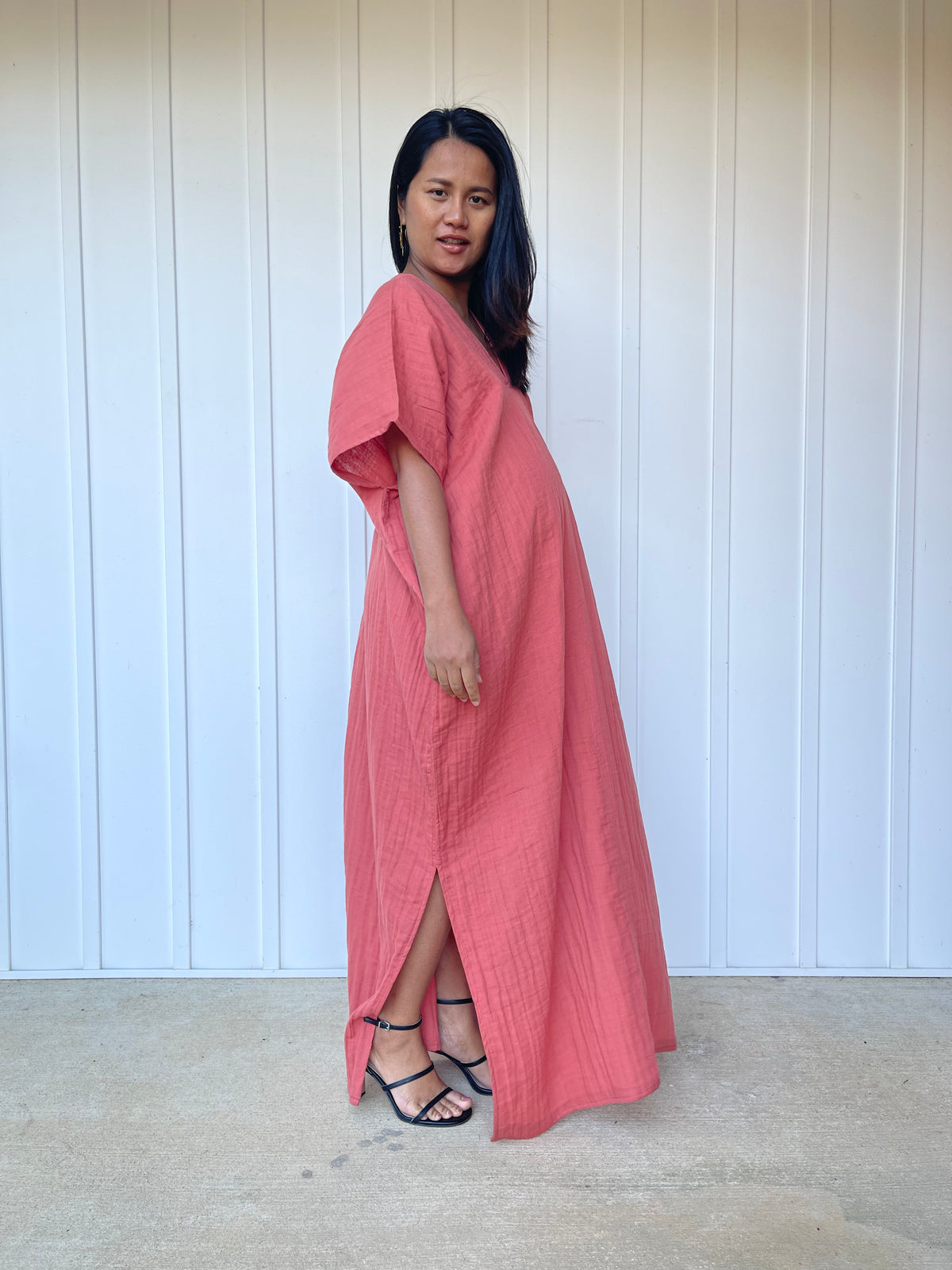 MALA handworks Gloria Double Gauze Cotton Kaftan in Salmon Pink