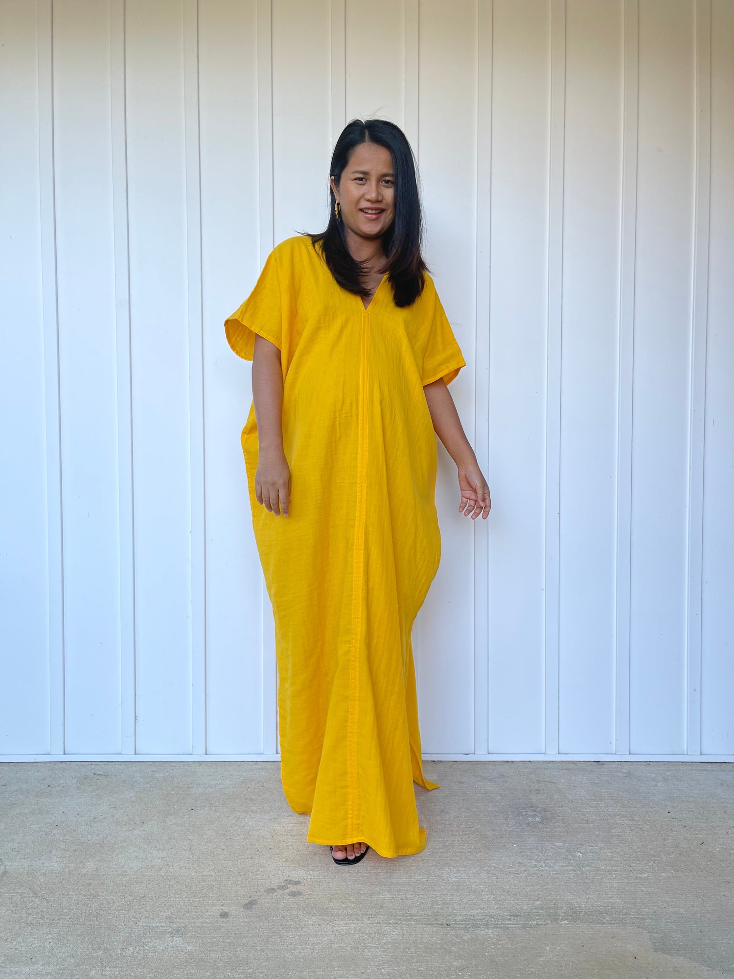 MALA handworks Gloria Double Gauze Cotton Kaftan in Yellow Turmeric