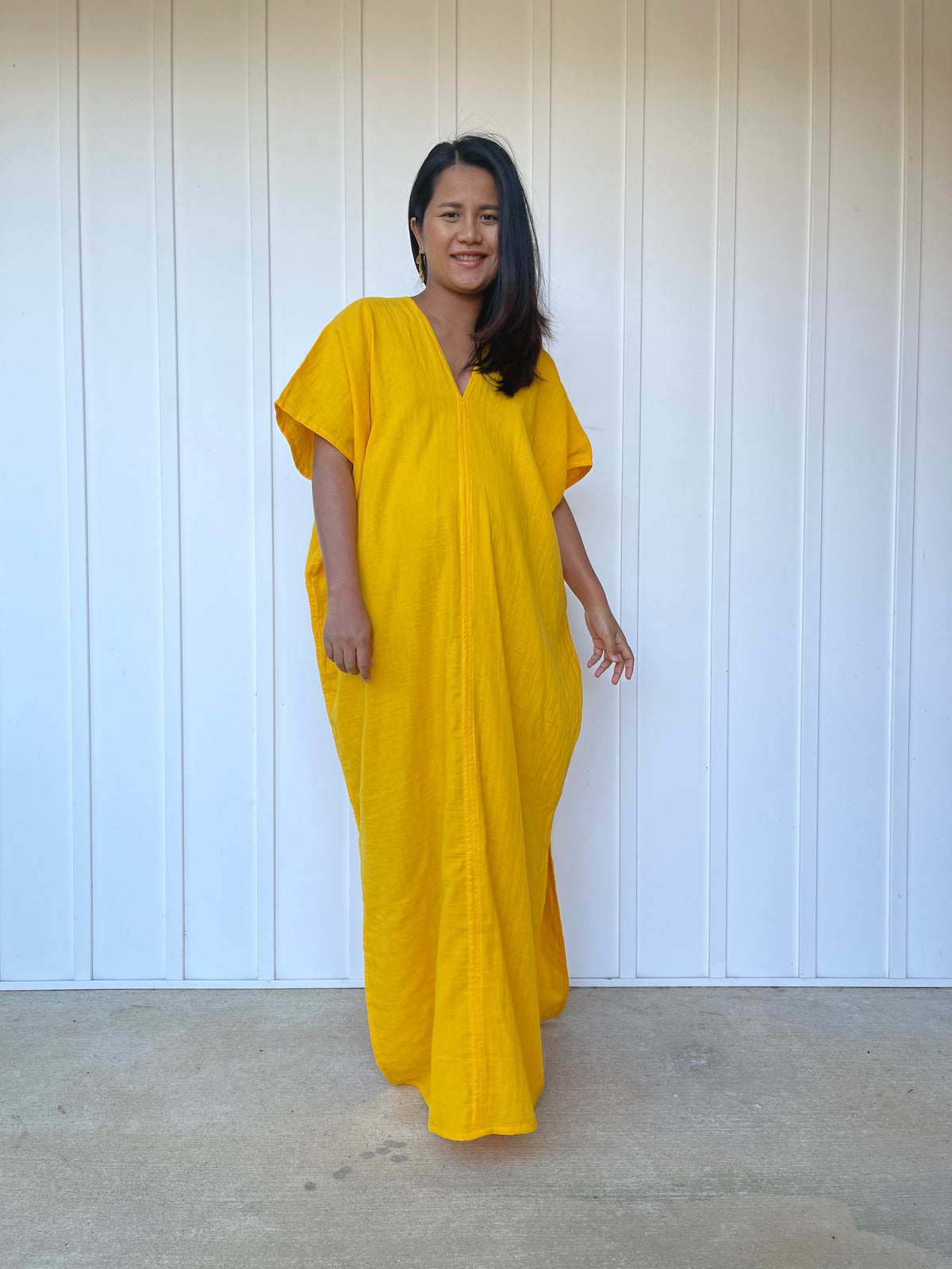 MALA handworks Gloria Double Gauze Cotton Kaftan in Yellow Turmeric