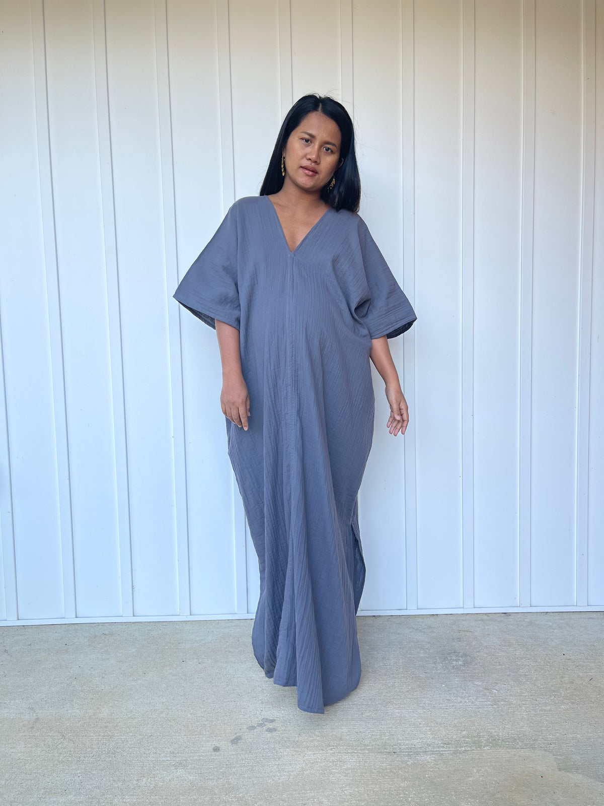 MALA handworks Grace Double Gauze Cotton Kaftan in Dark Gray