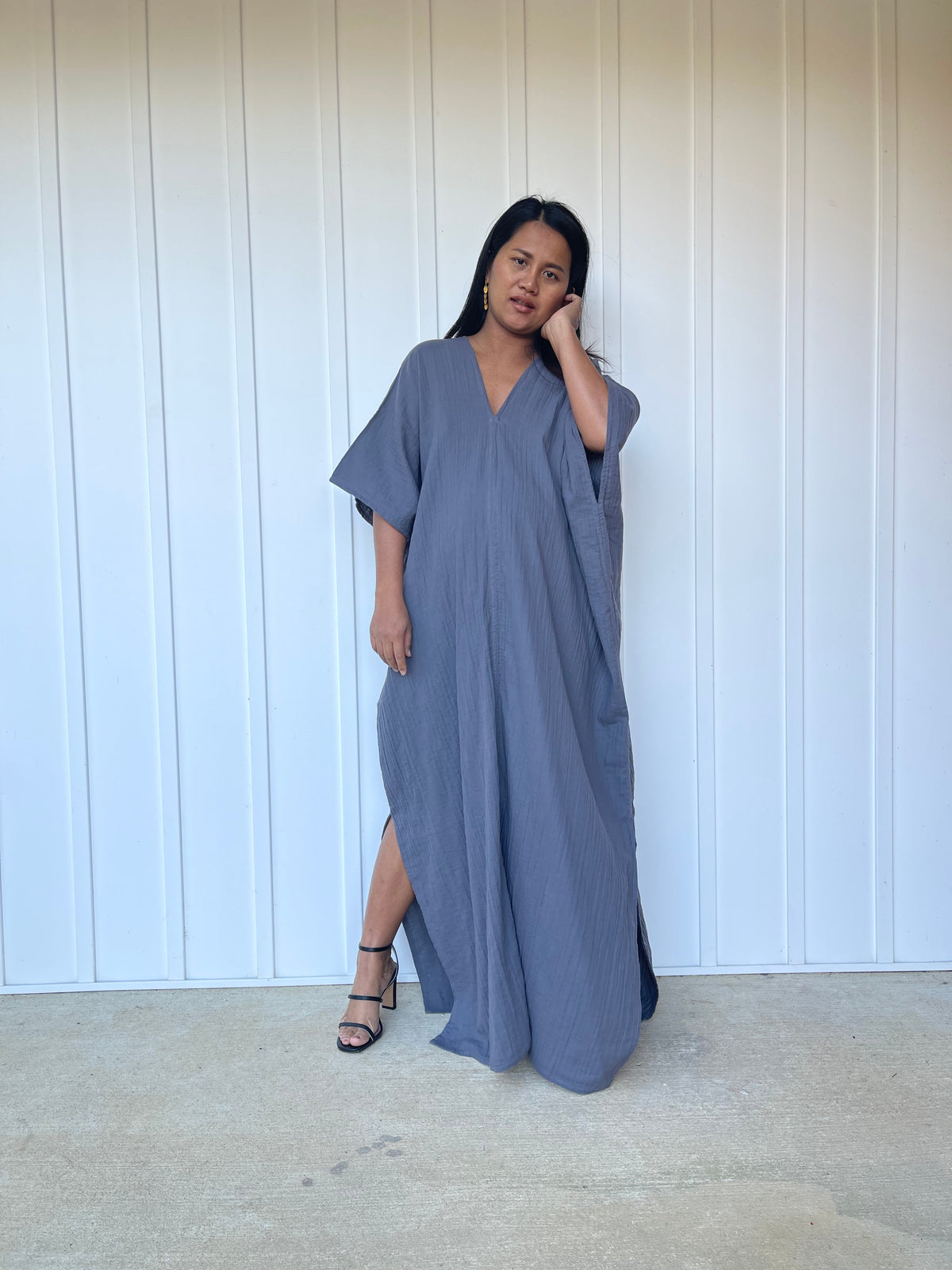 MALA handworks Grace Double Gauze Cotton Kaftan in Dark Gray