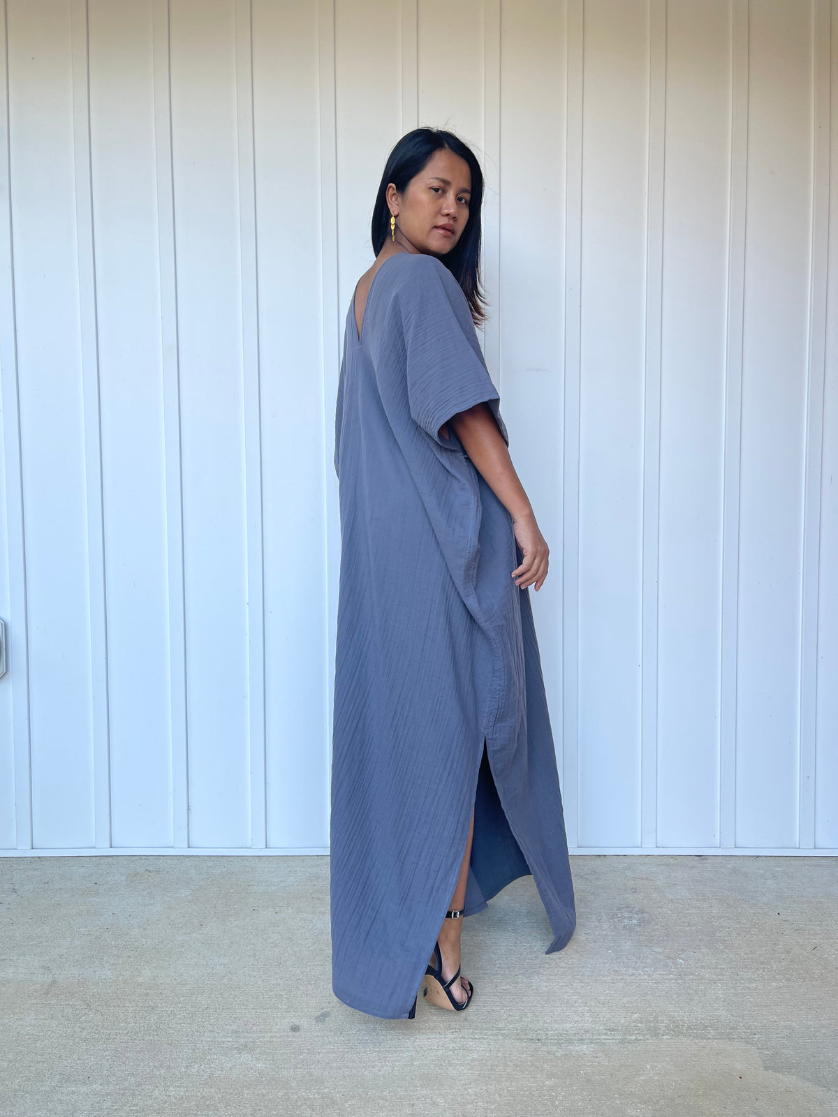 MALA handworks Grace Double Gauze Cotton Kaftan in Dark Gray