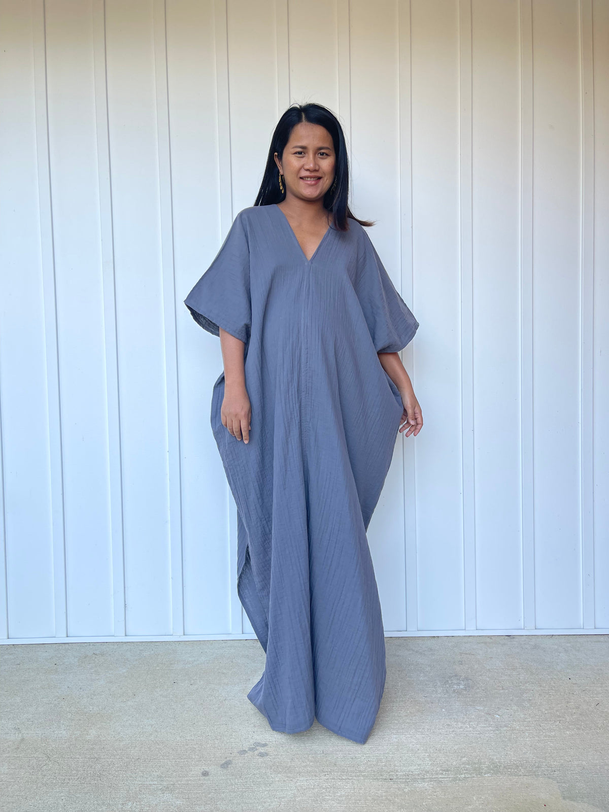 MALA handworks Grace Double Gauze Cotton Kaftan in Dark Gray