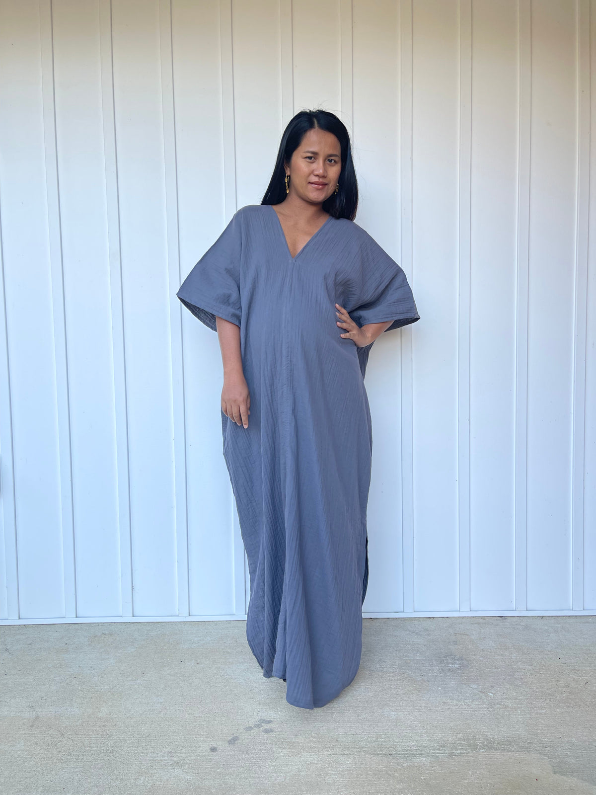MALA handworks Grace Double Gauze Cotton Kaftan in Dark Gray