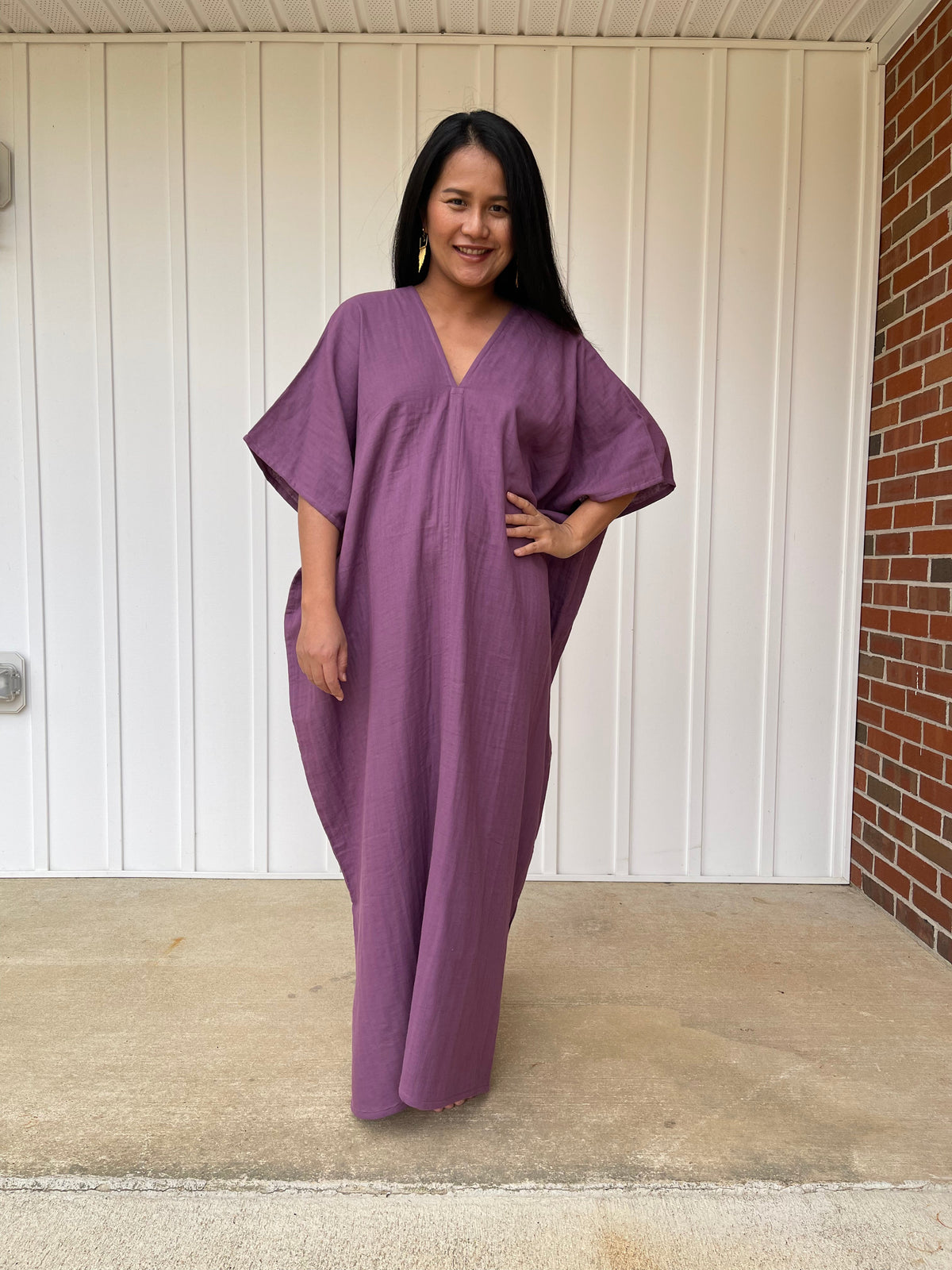 MALA handworks Grace Double Gauze Cotton Kaftan in Eggplant Purple