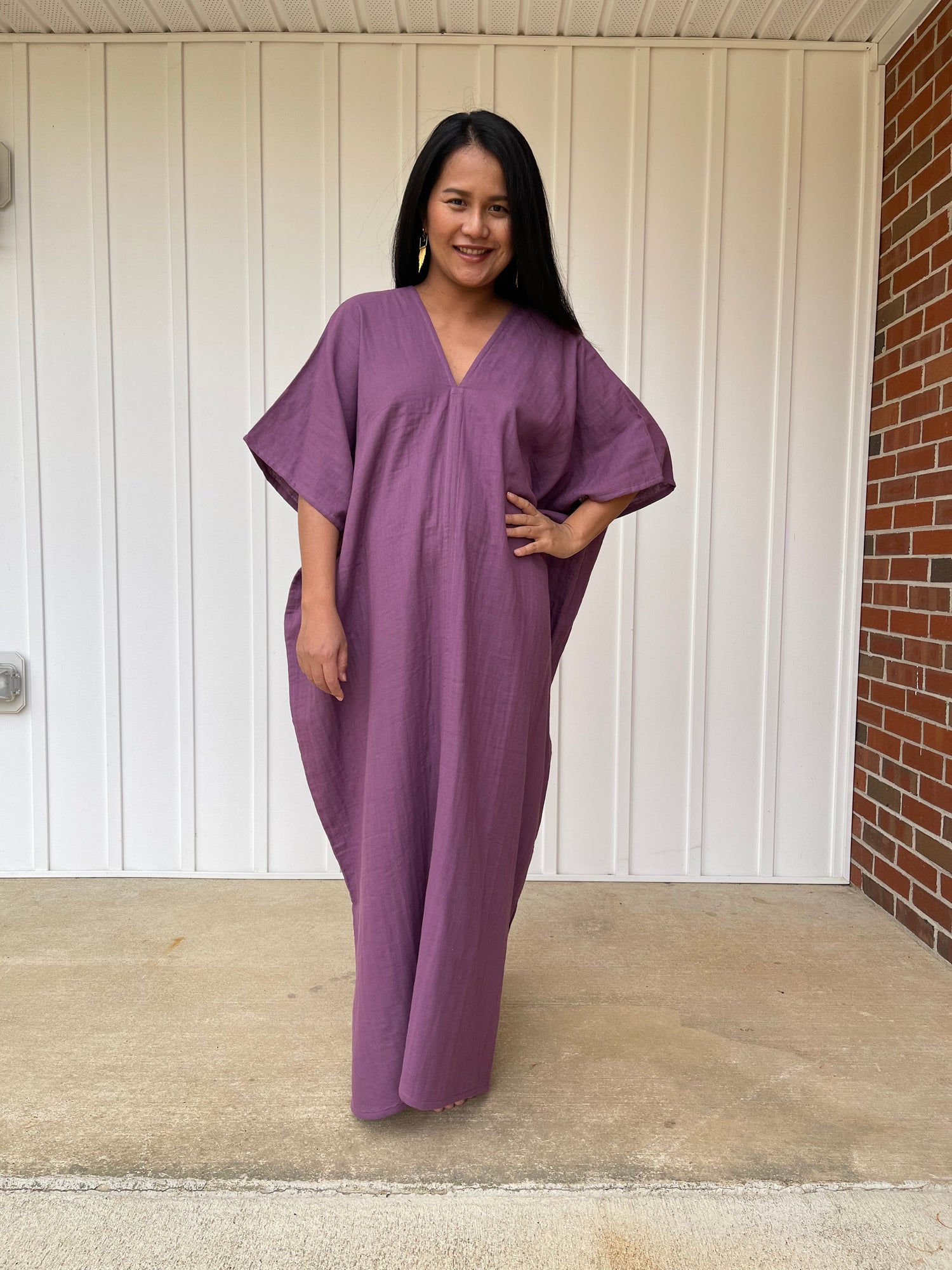 MALA handworks Grace Double Gauze Cotton Kaftan in Eggplant Purple