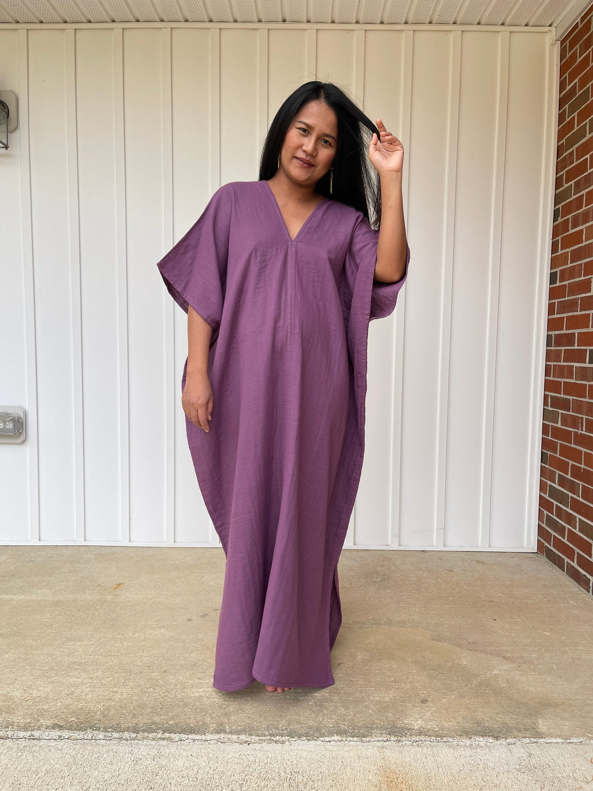 MALA handworks Grace Double Gauze Cotton Kaftan in Eggplant Purple