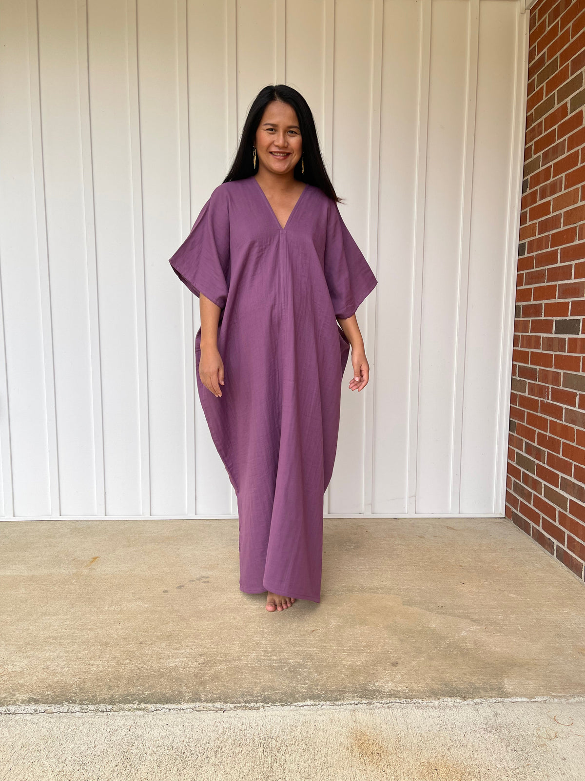 MALA handworks Grace Double Gauze Cotton Kaftan in Eggplant Purple