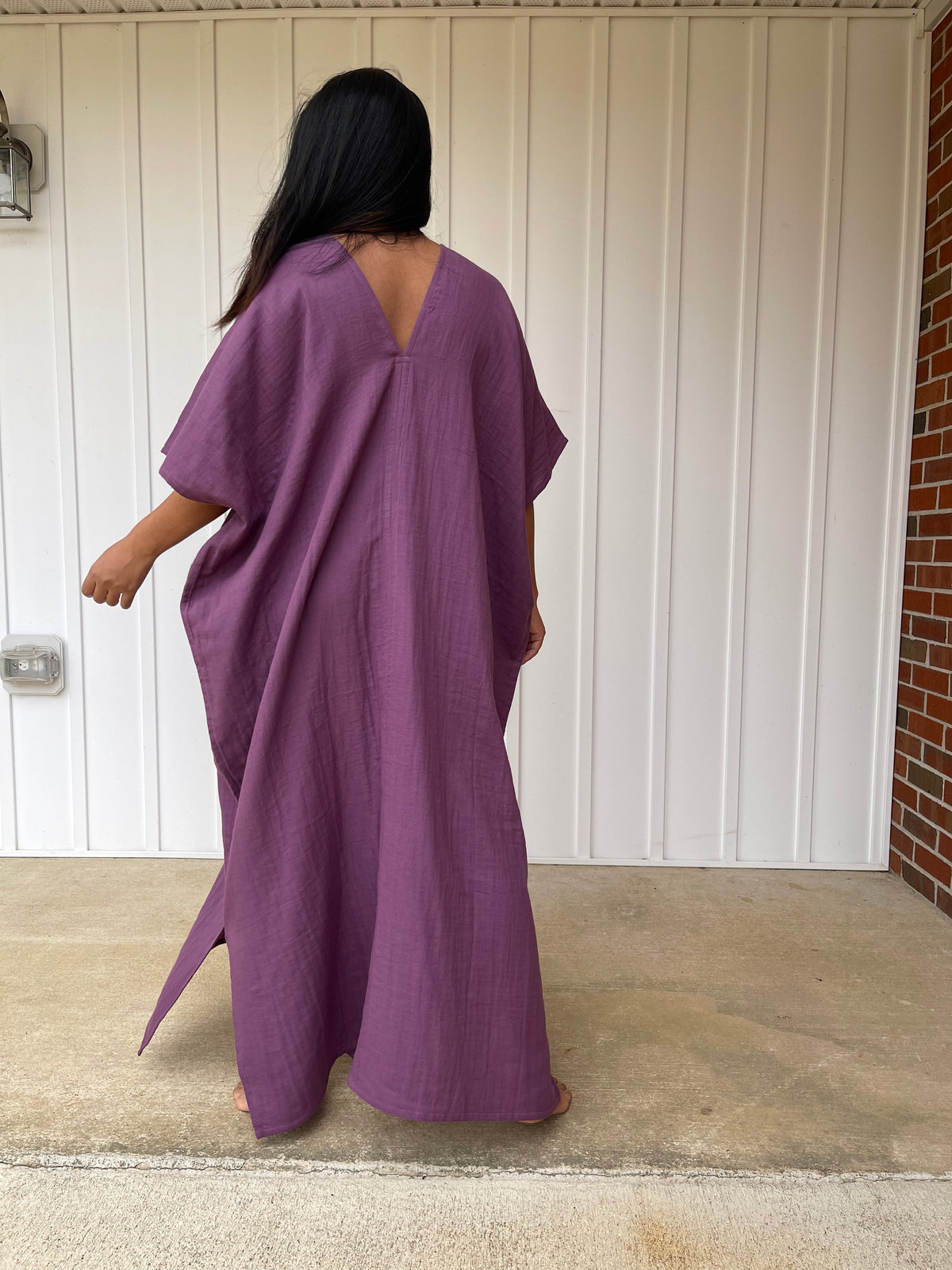 MALA handworks Grace Double Gauze Cotton Kaftan in Eggplant Purple