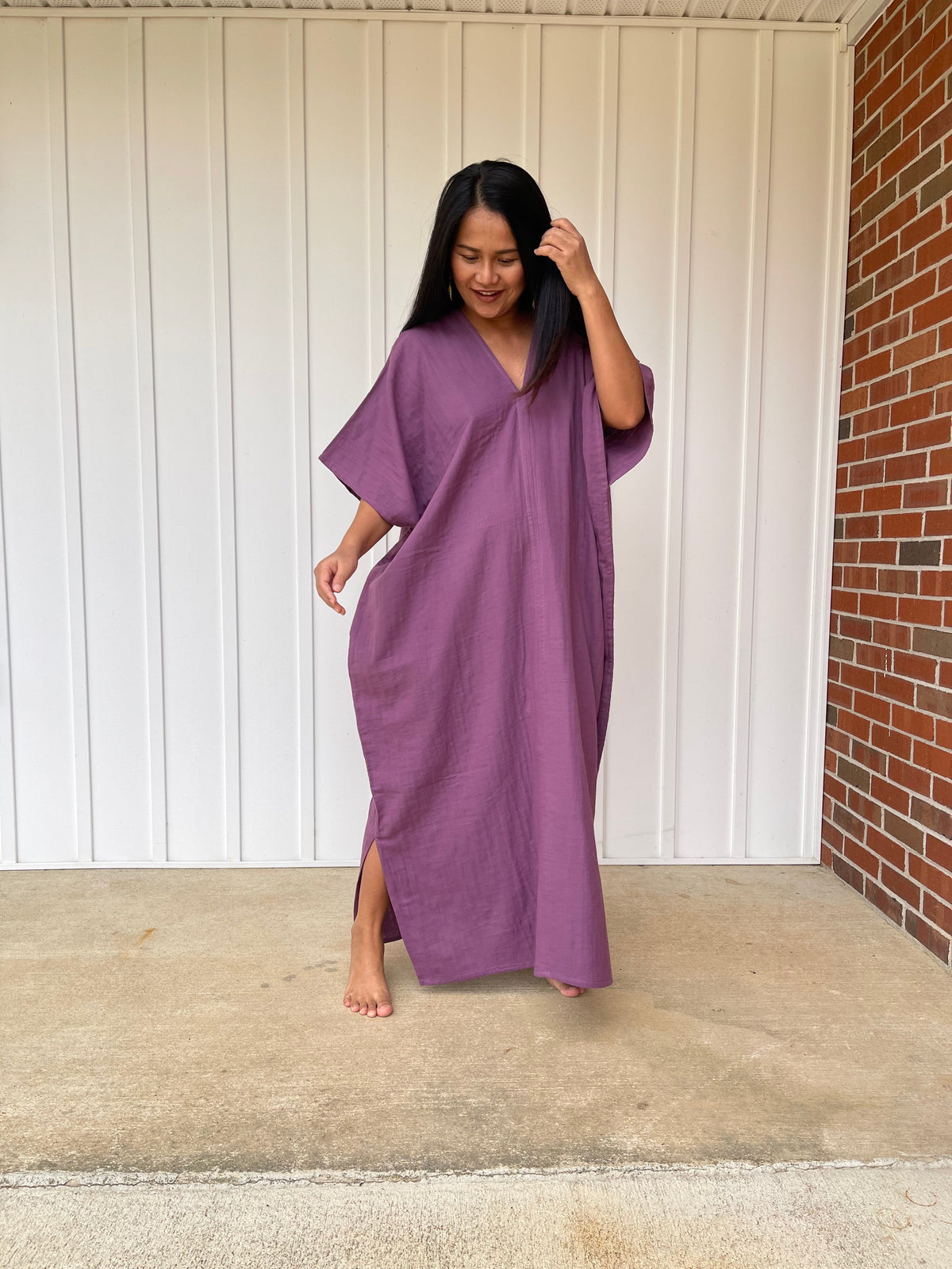 MALA handworks Grace Double Gauze Cotton Kaftan in Eggplant Purple