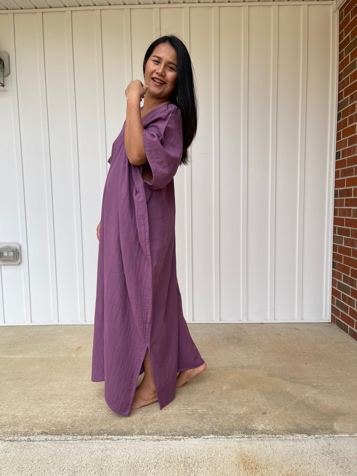 MALA handworks Grace Double Gauze Cotton Kaftan in Eggplant Purple