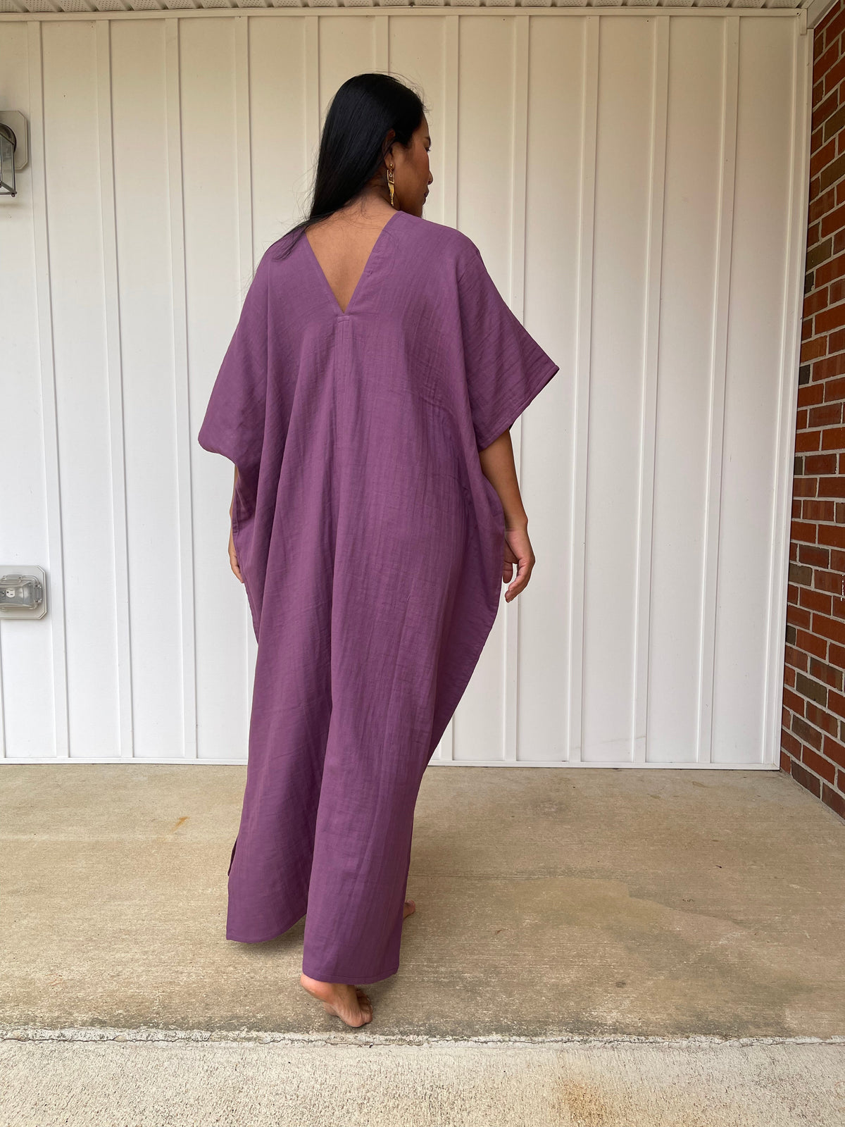 MALA handworks Grace Double Gauze Cotton Kaftan in Eggplant Purple
