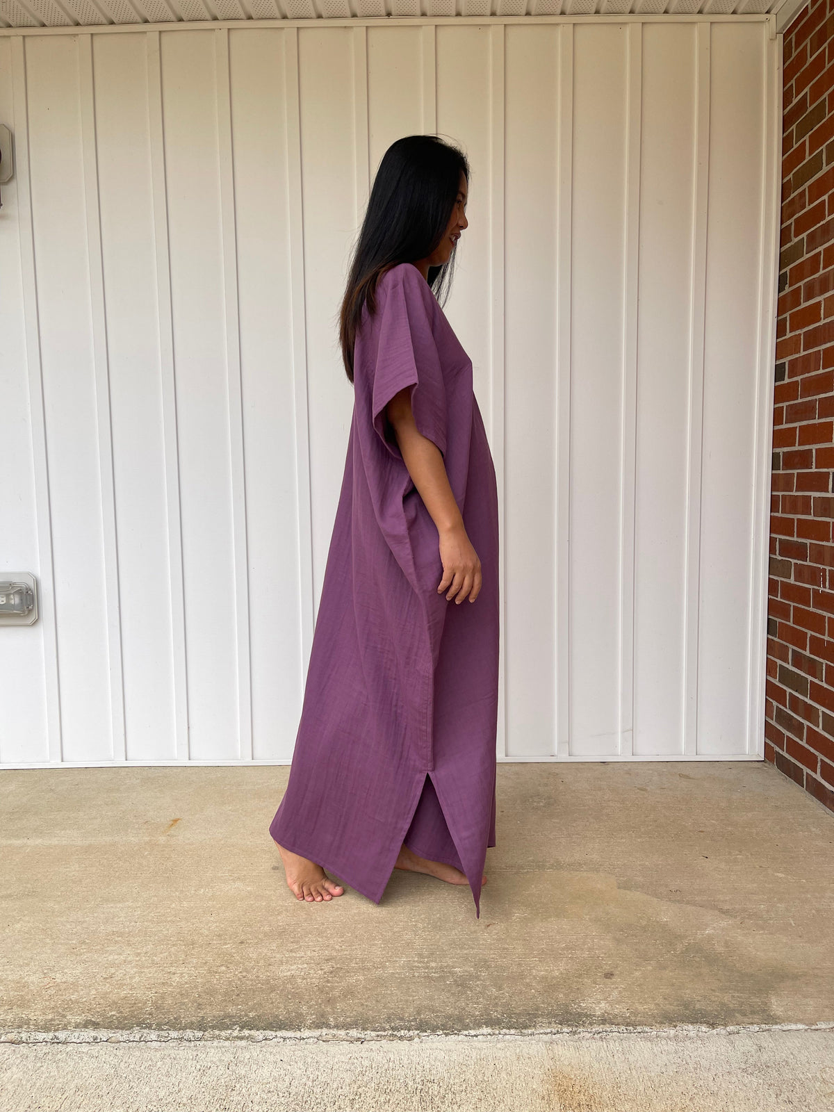 MALA handworks Grace Double Gauze Cotton Kaftan in Eggplant Purple