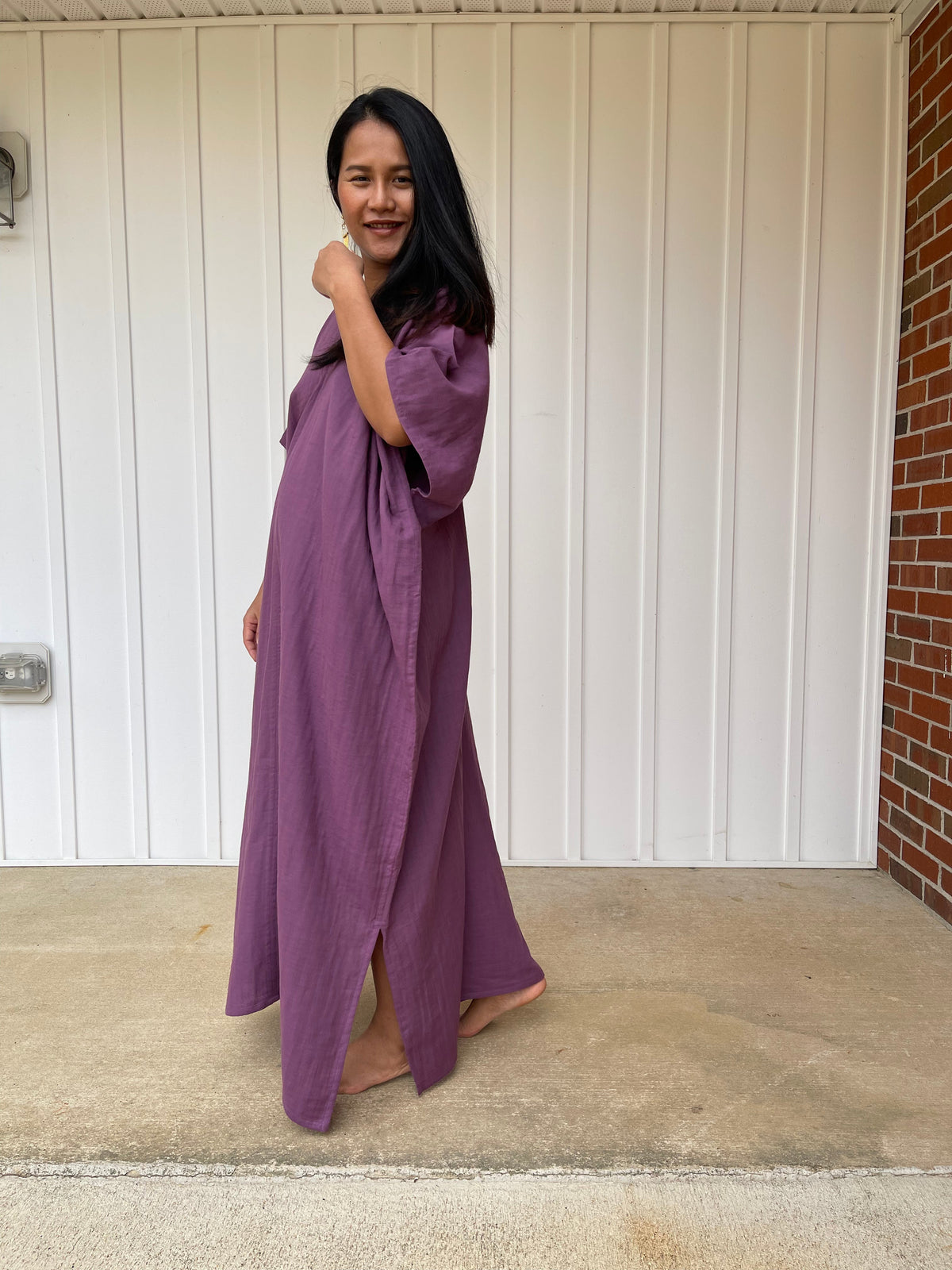 MALA handworks Grace Double Gauze Cotton Kaftan in Eggplant Purple
