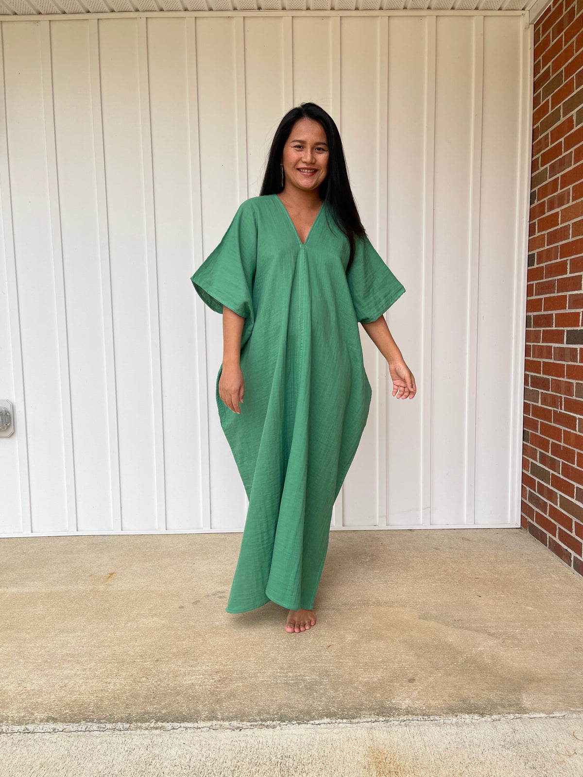MALA handworks Grace Double Gauze Cotton Kaftan in Emerald Green