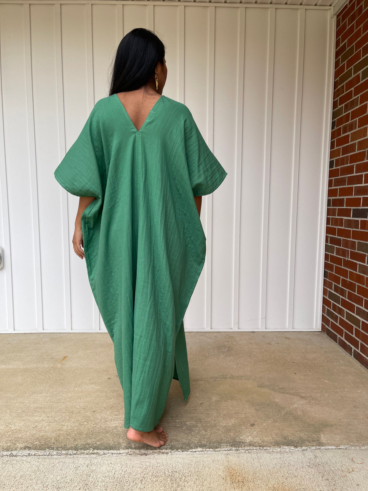 MALA handworks Grace Double Gauze Cotton Kaftan in Emerald Green