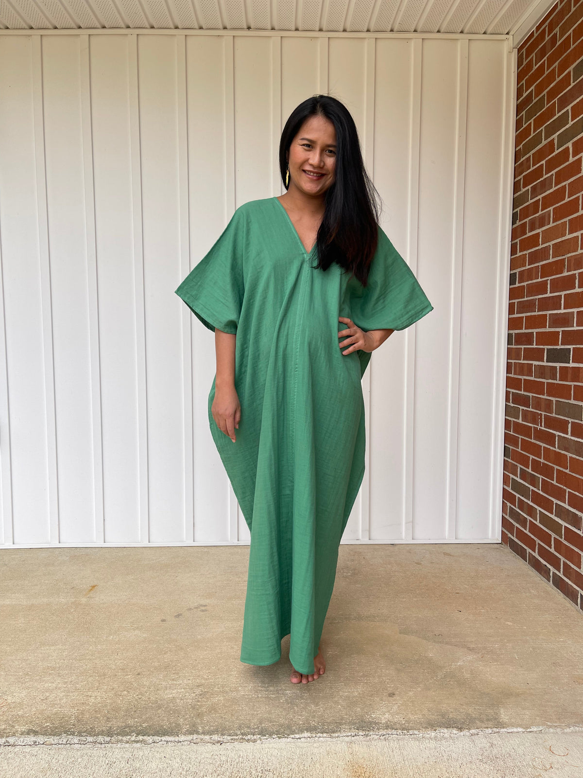 MALA handworks Grace Double Gauze Cotton Kaftan in Emerald Green