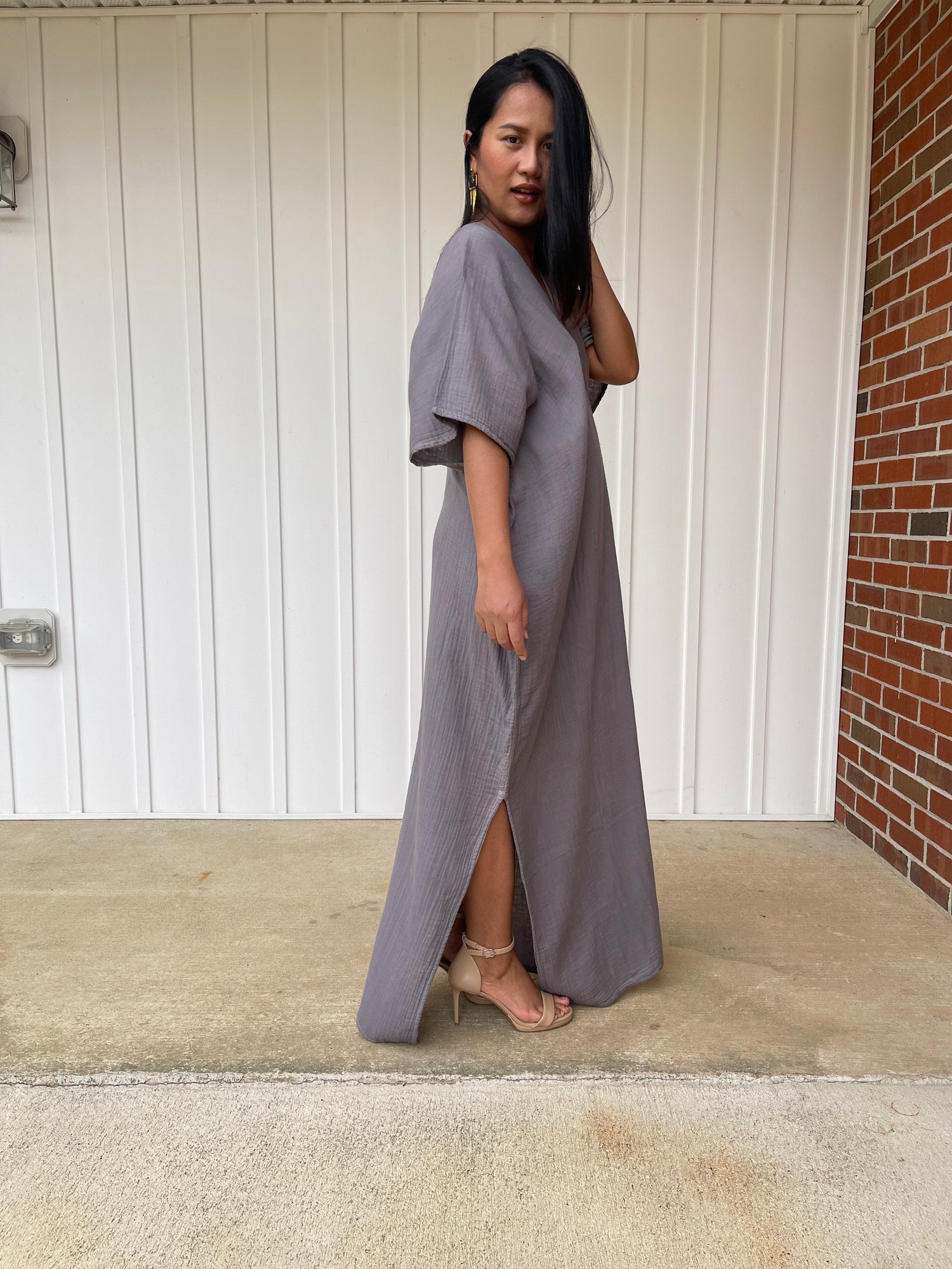 MALA handworks Grace Double Gauze Cotton Kaftan in Fossil Gray