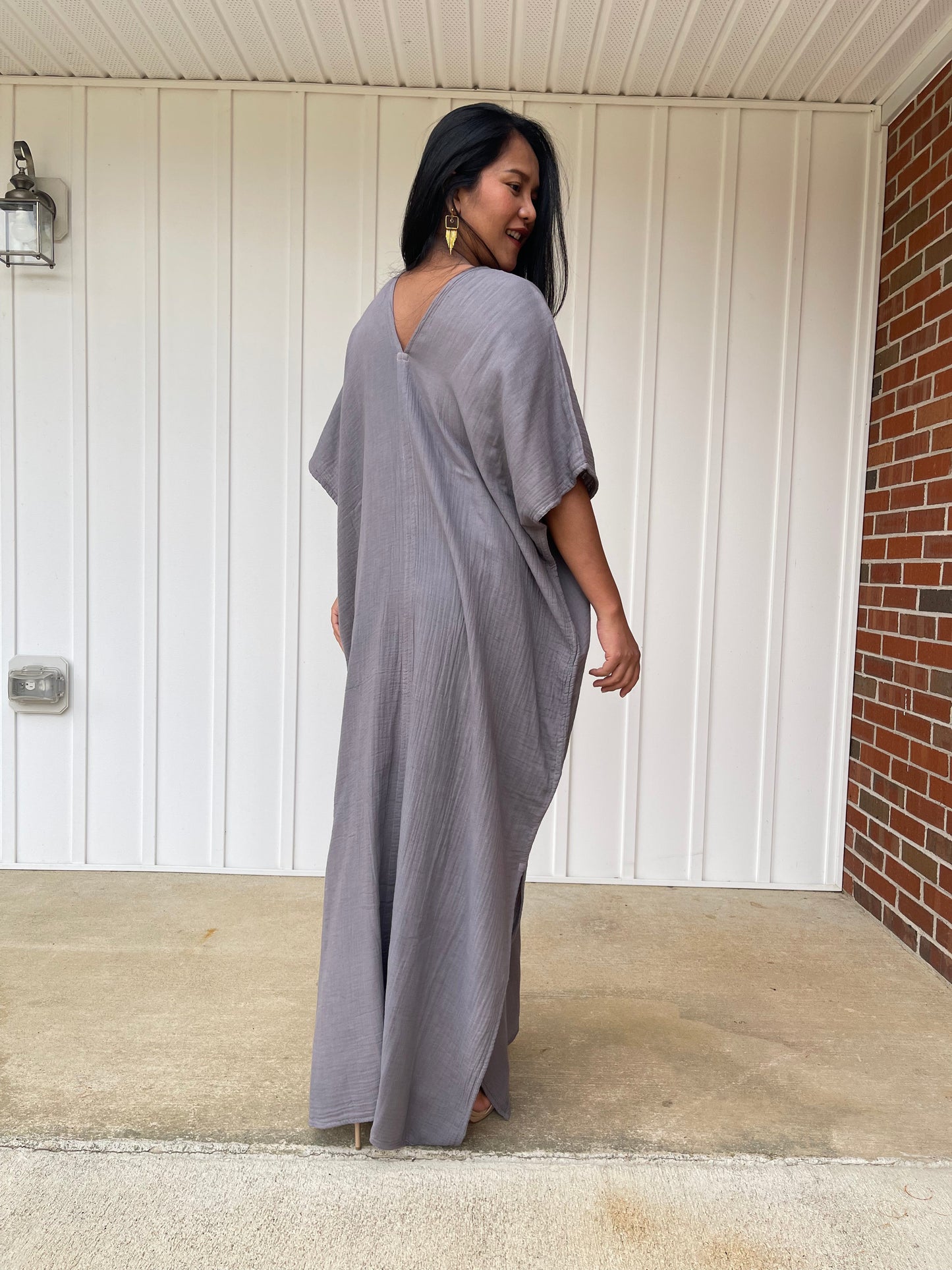 MALA handworks Grace Double Gauze Cotton Kaftan in Fossil Gray
