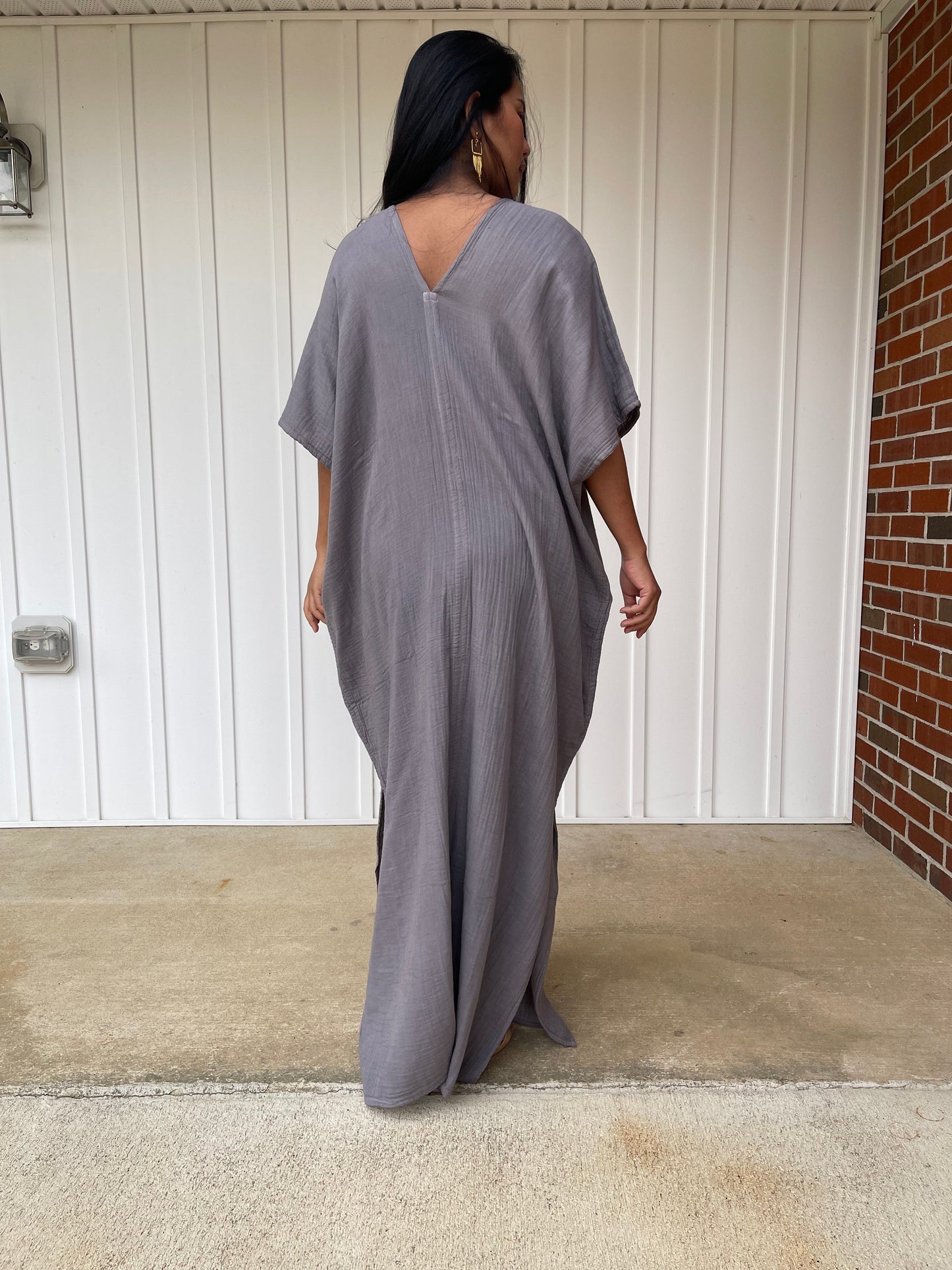 MALA handworks Grace Double Gauze Cotton Kaftan in Fossil Gray
