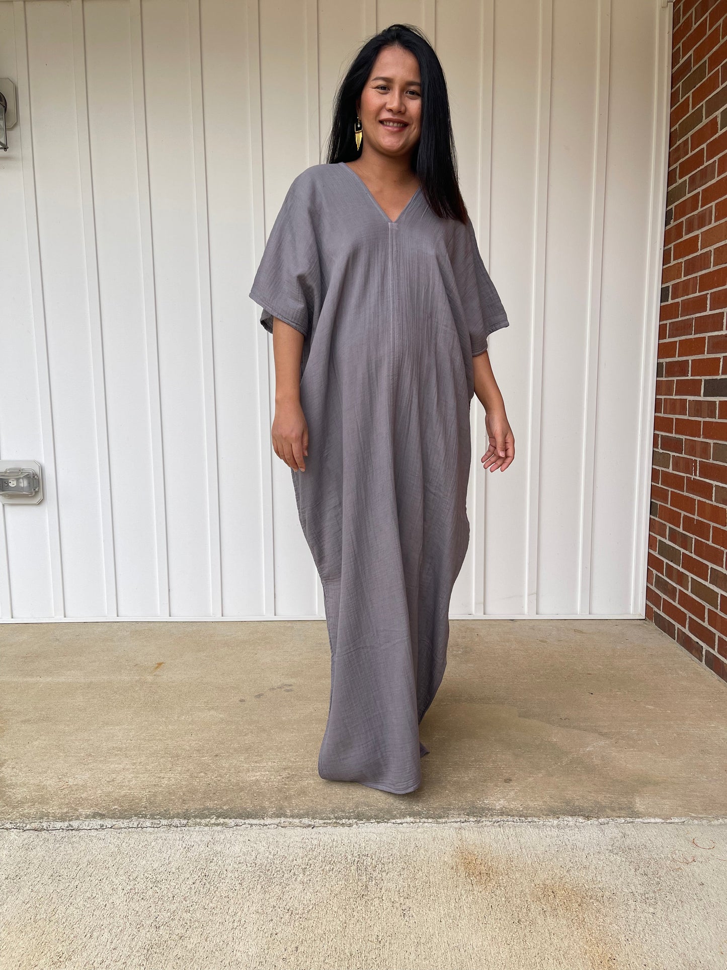 MALA handworks Grace Double Gauze Cotton Kaftan in Fossil Gray