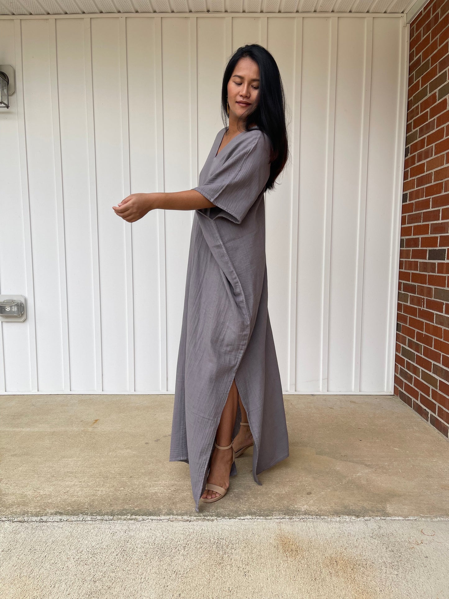 MALA handworks Grace Double Gauze Cotton Kaftan in Fossil Gray