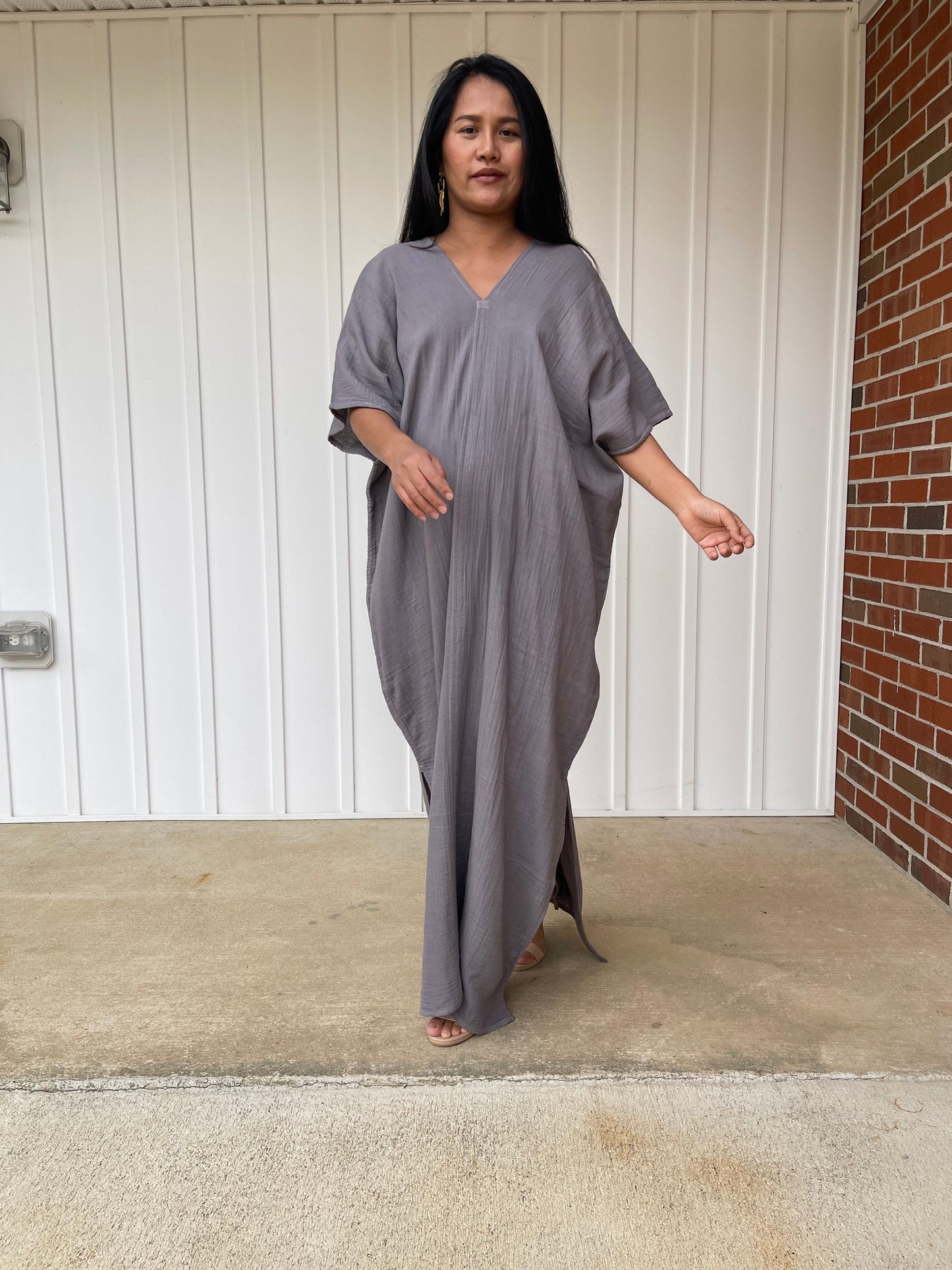 MALA handworks Grace Double Gauze Cotton Kaftan in Fossil Gray