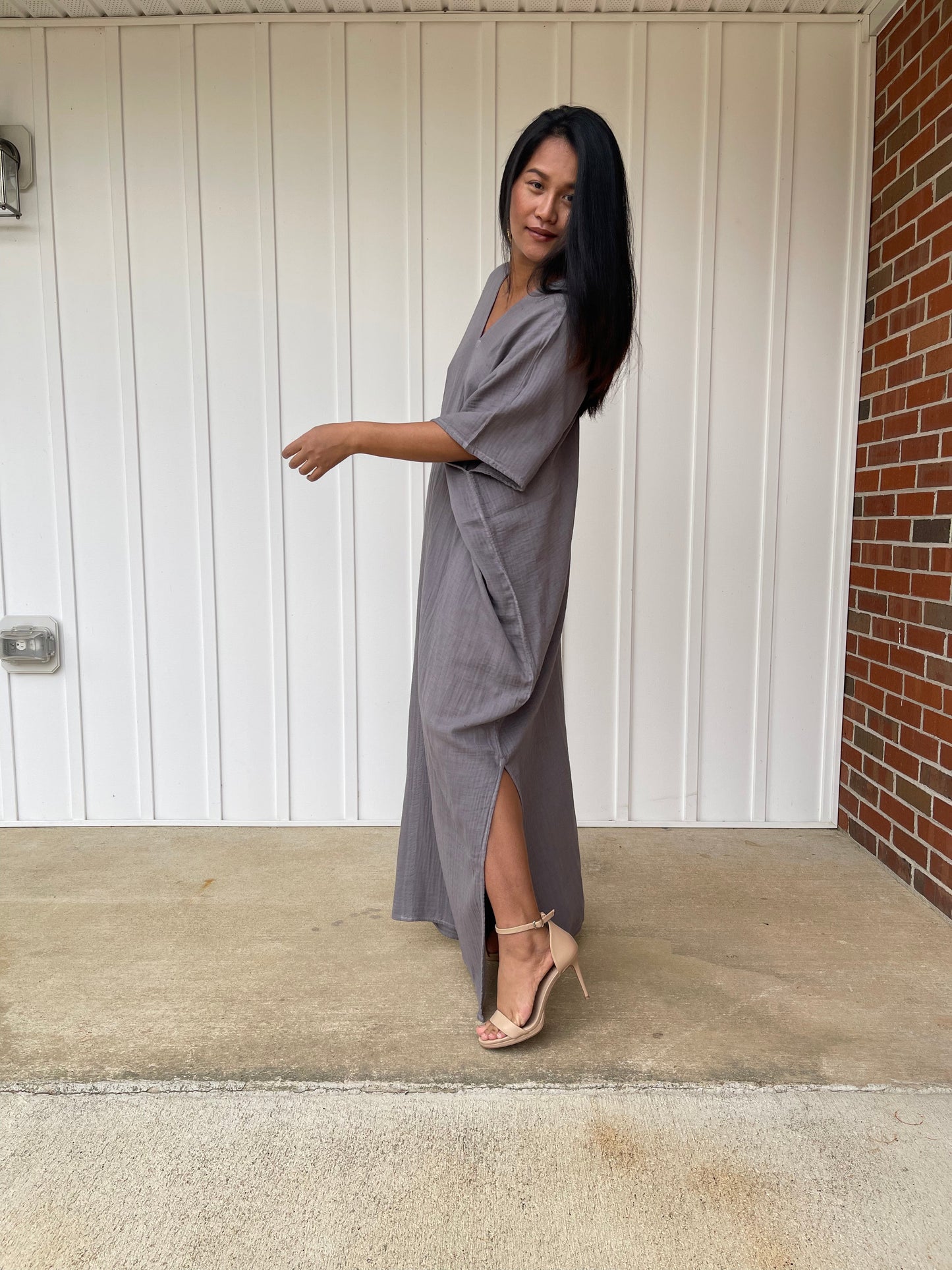 MALA handworks Grace Double Gauze Cotton Kaftan in Fossil Gray