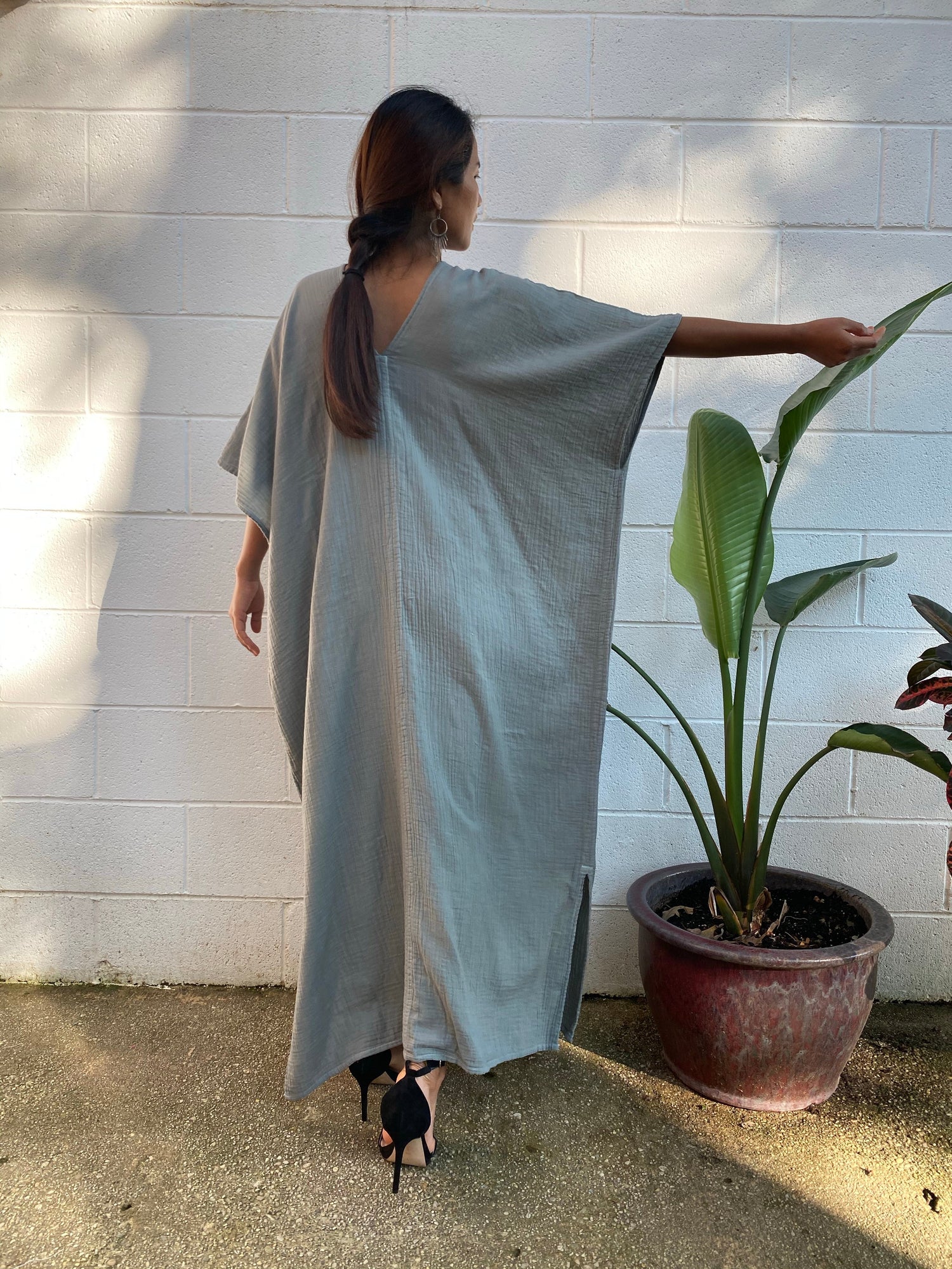 MALA handworks Grace Double Gauze Cotton Kaftan in Green Sage