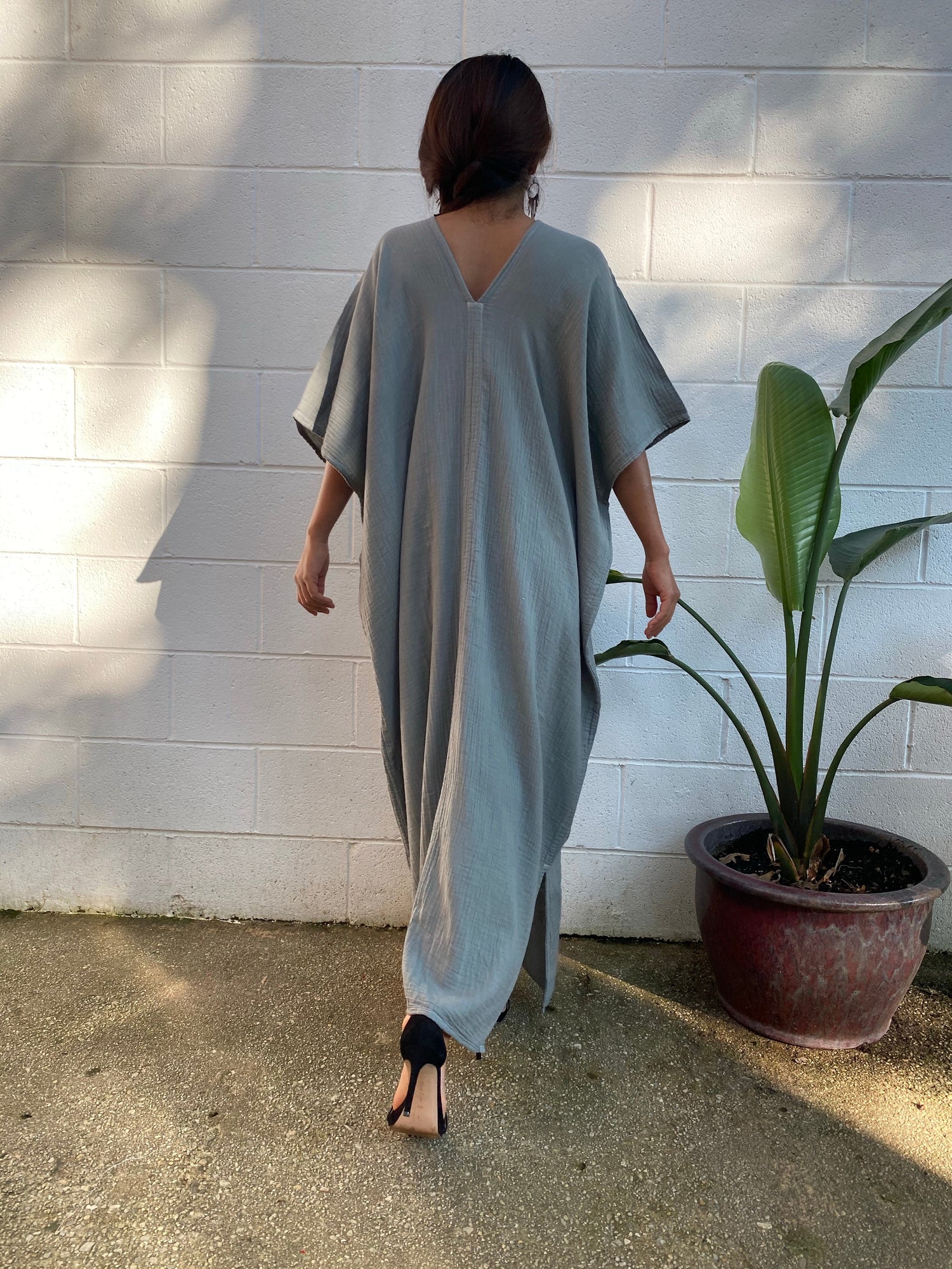 MALA handworks Grace Double Gauze Cotton Kaftan in Green Sage