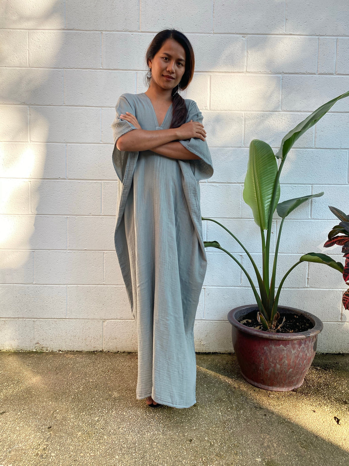 MALA handworks Grace Double Gauze Cotton Kaftan in Green Sage