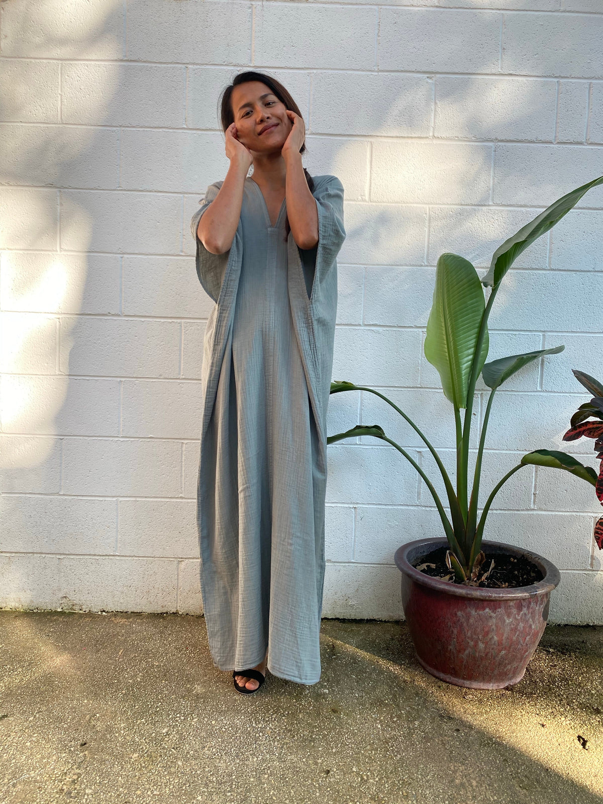 MALA handworks Grace Double Gauze Cotton Kaftan in Green Sage