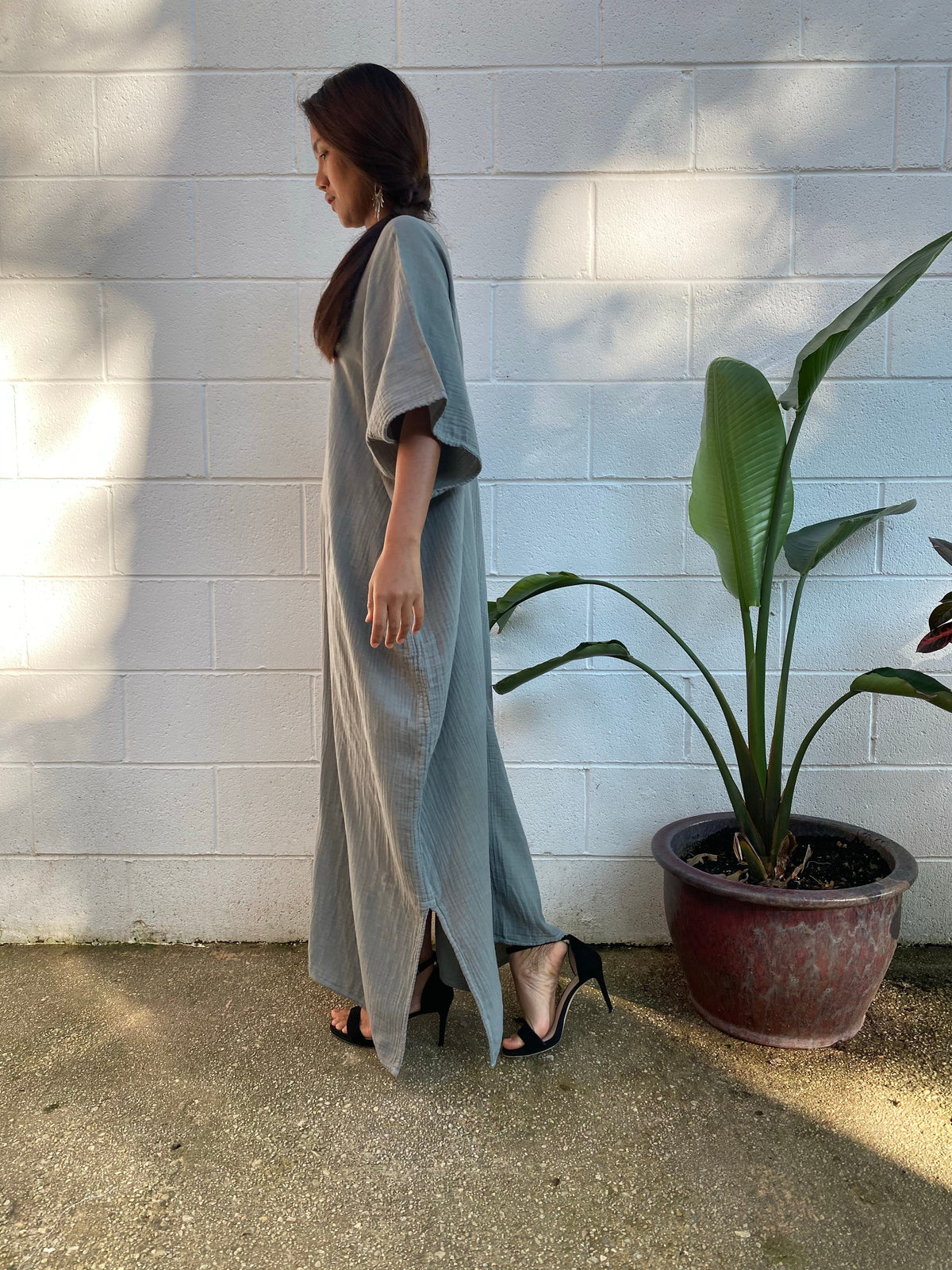 MALA handworks Grace Double Gauze Cotton Kaftan in Green Sage