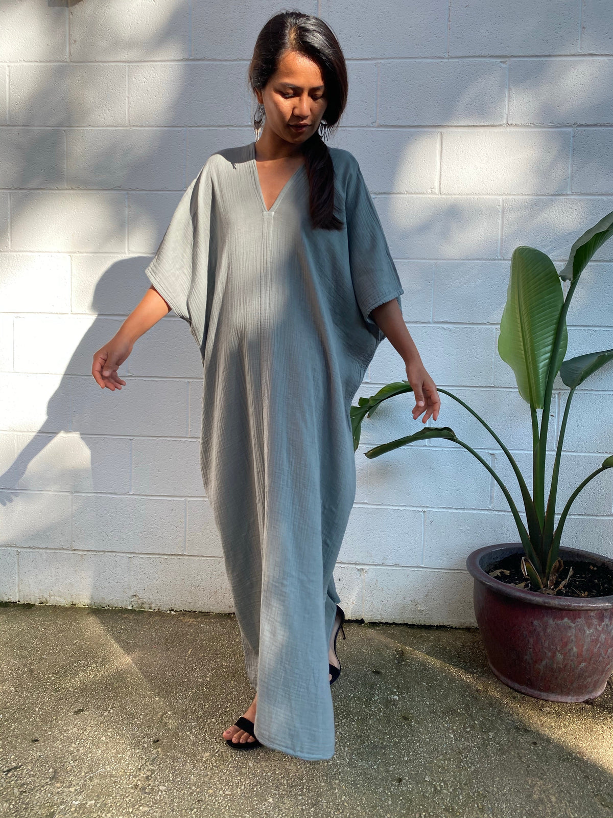 MALA handworks Grace Double Gauze Cotton Kaftan in Green Sage