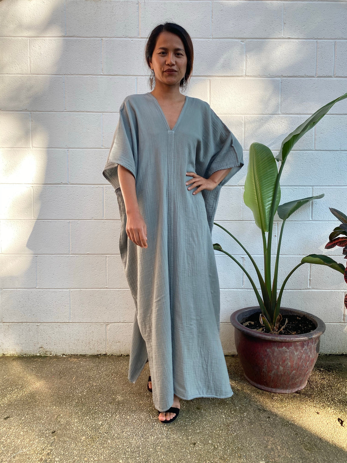 MALA handworks Grace Double Gauze Cotton Kaftan in Green Sage