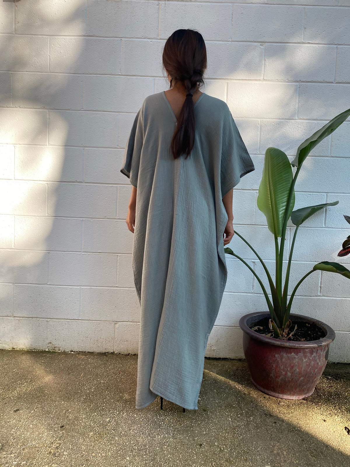 MALA handworks Grace Double Gauze Cotton Kaftan in Green Sage