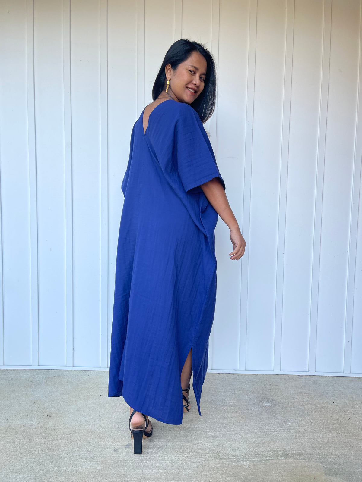 MALA handworks Grace Double Gauze Cotton Kaftan in Indigo Blue