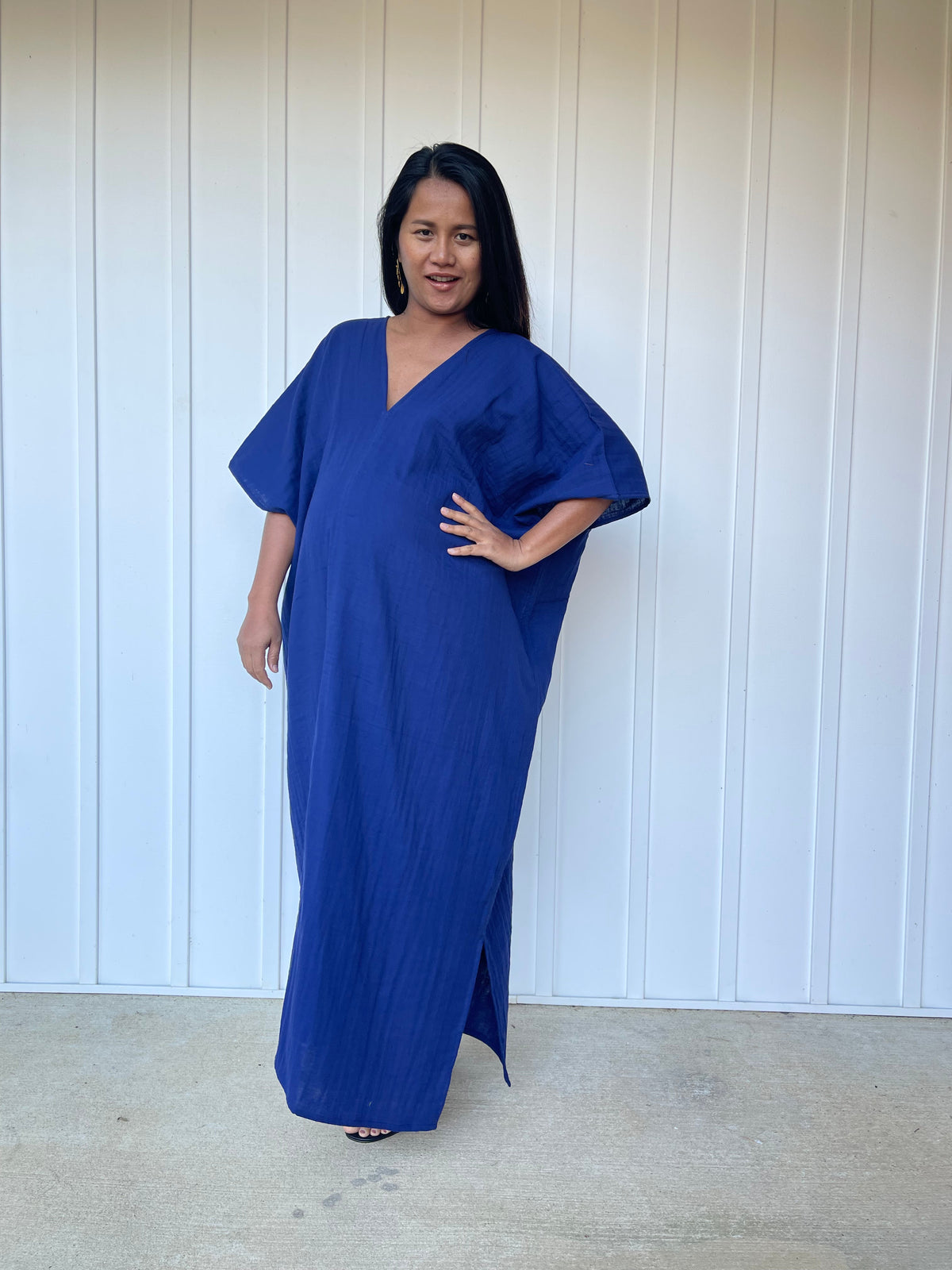 MALA handworks Grace Double Gauze Cotton Kaftan in Indigo Blue