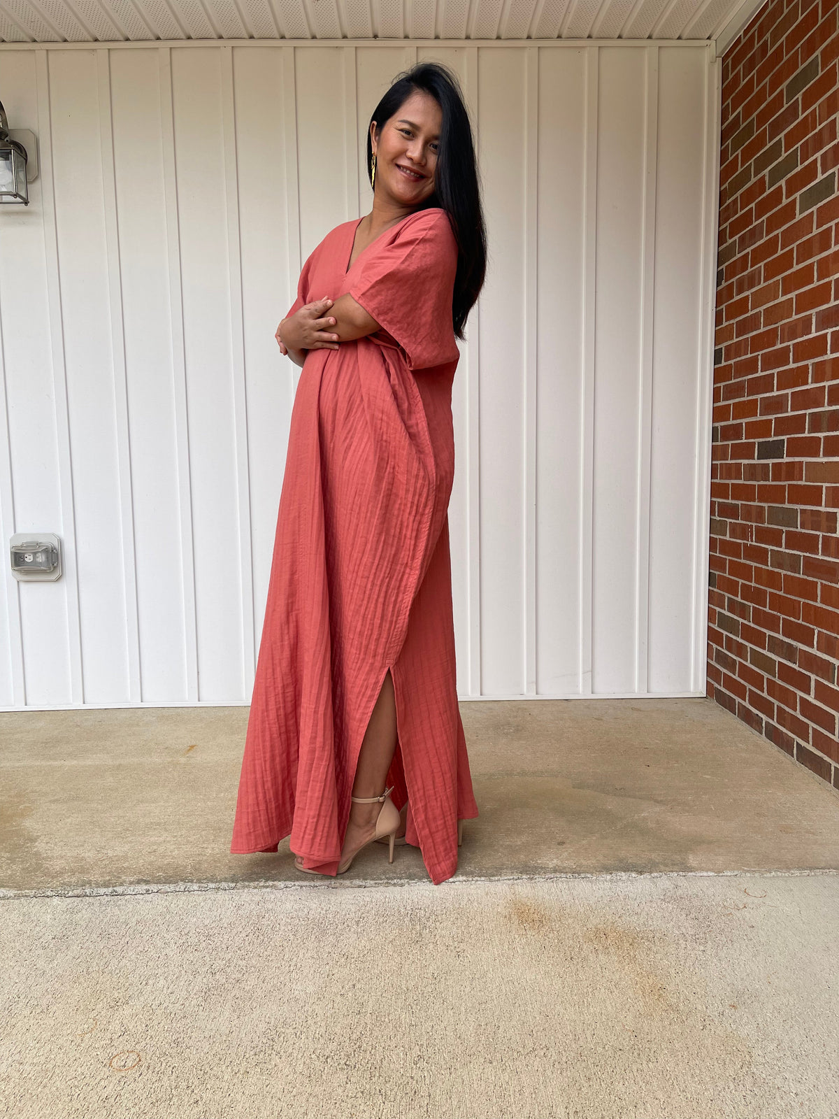 MALA handworks Grace Double Gauze Cotton Kaftan in Salmon Pink