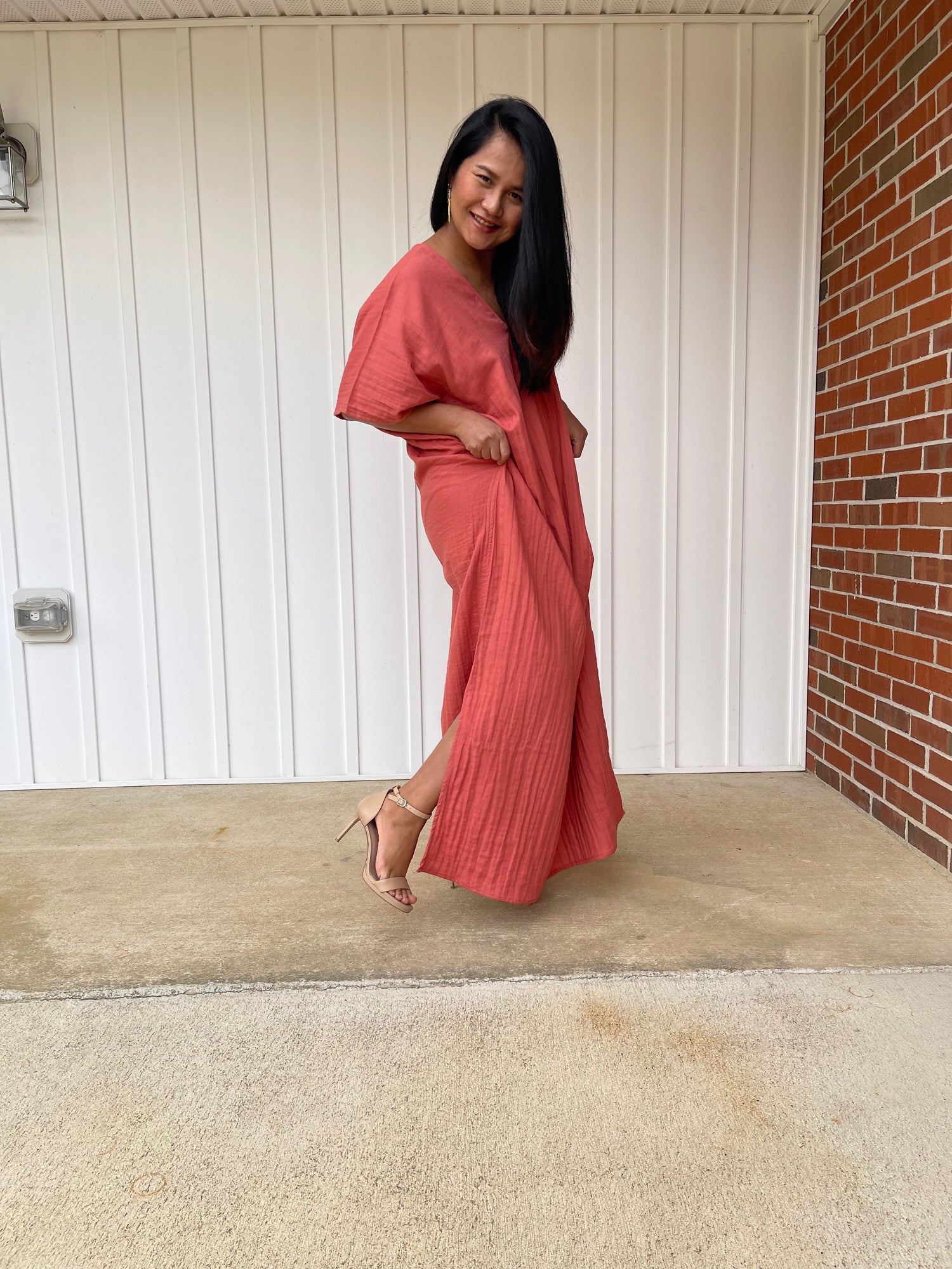 MALA handworks Grace Double Gauze Cotton Kaftan in Salmon Pink