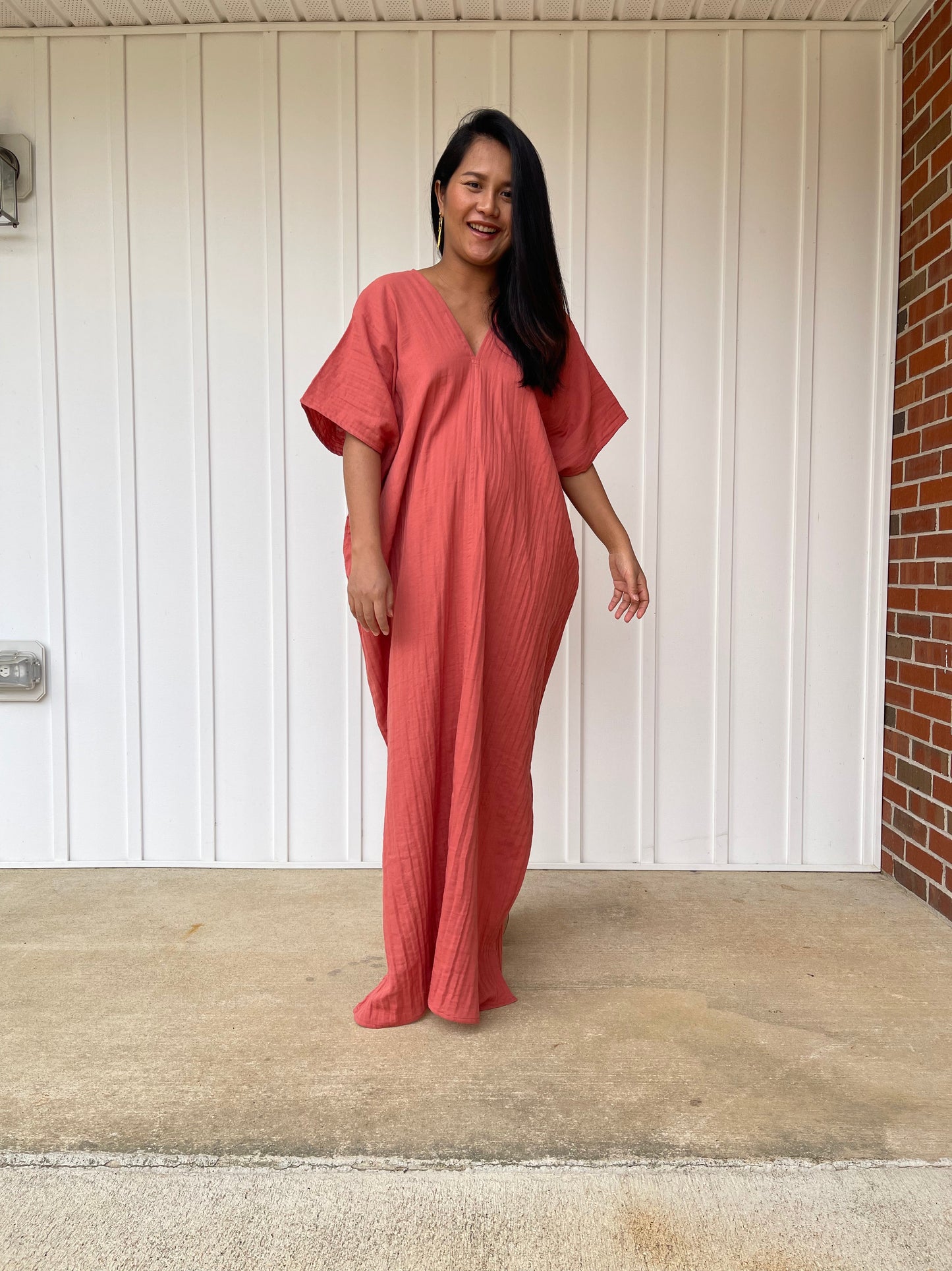 MALA handworks Grace Double Gauze Cotton Kaftan in Salmon Pink