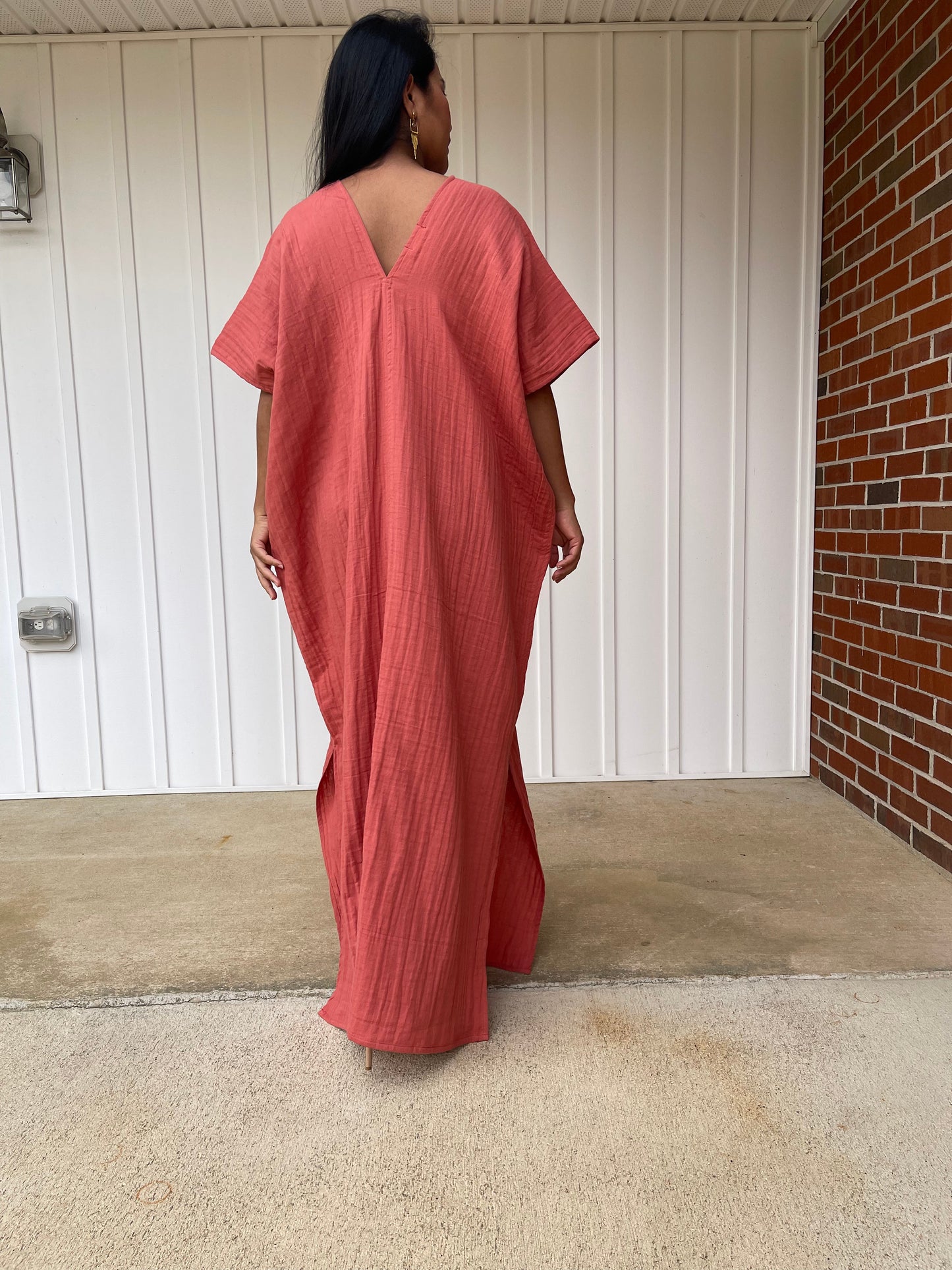 MALA handworks Grace Double Gauze Cotton Kaftan in Salmon Pink