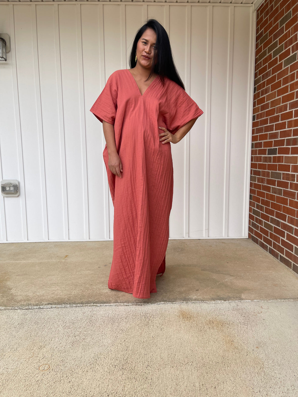 MALA handworks Grace Double Gauze Cotton Kaftan in Salmon Pink