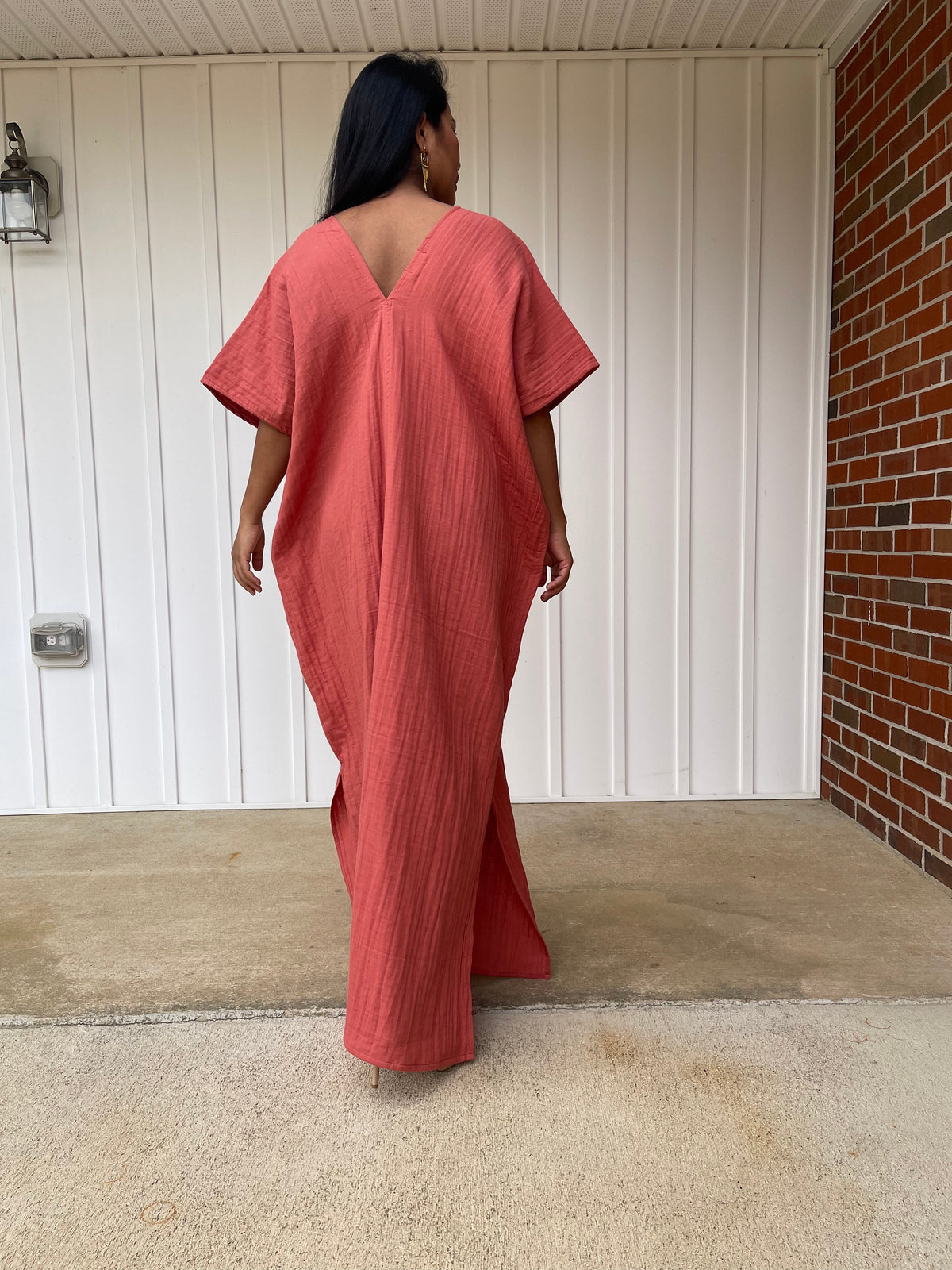 MALA handworks Grace Double Gauze Cotton Kaftan in Salmon Pink