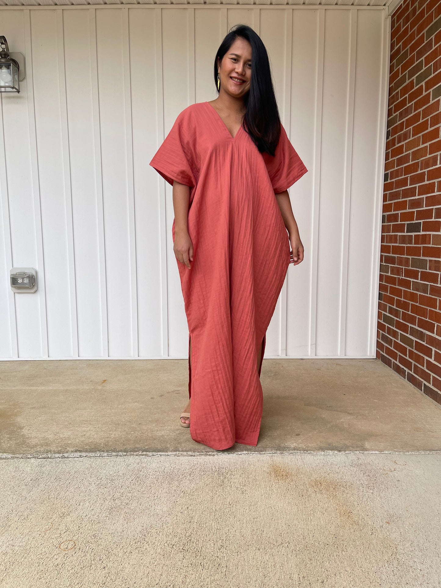 MALA handworks Grace Double Gauze Cotton Kaftan in Salmon Pink
