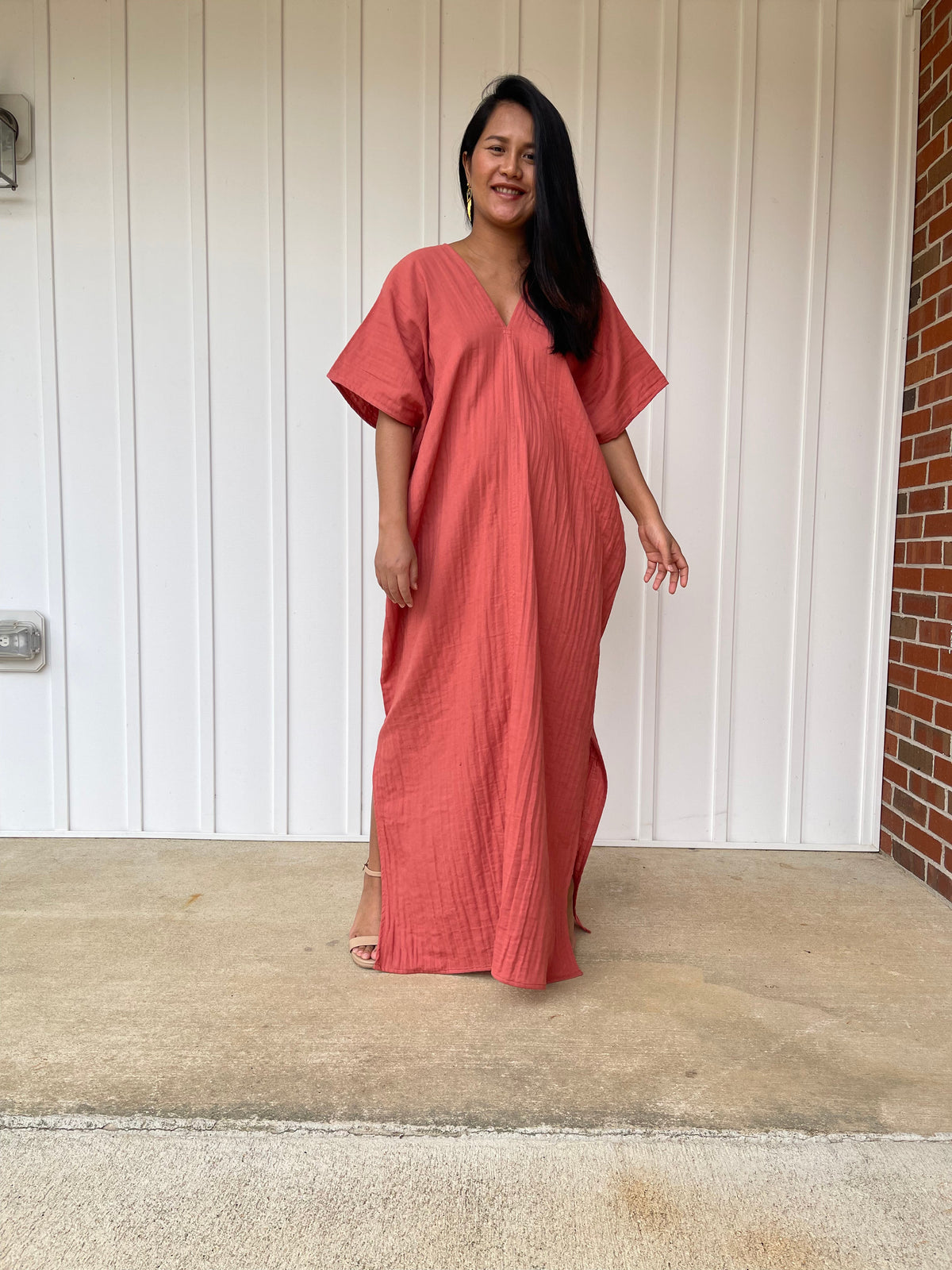 MALA handworks Grace Double Gauze Cotton Kaftan in Salmon Pink