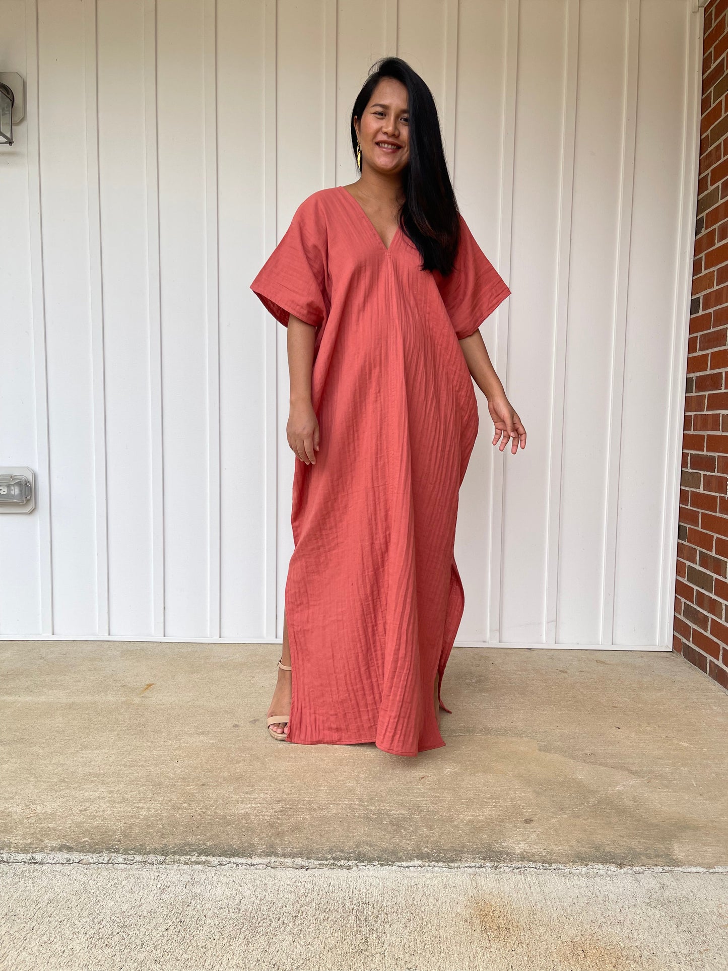 MALA handworks Grace Double Gauze Cotton Kaftan in Salmon Pink