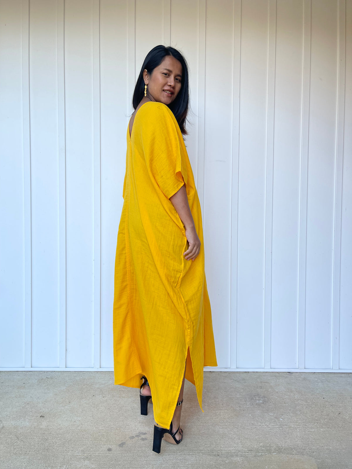 MALA handworks Grace Double Gauze Cotton Kaftan in Yellow Turmeric
