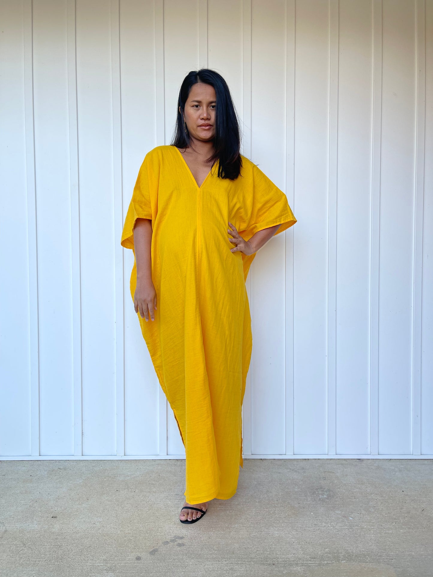 MALA handworks Grace Double Gauze Cotton Kaftan in Yellow Turmeric